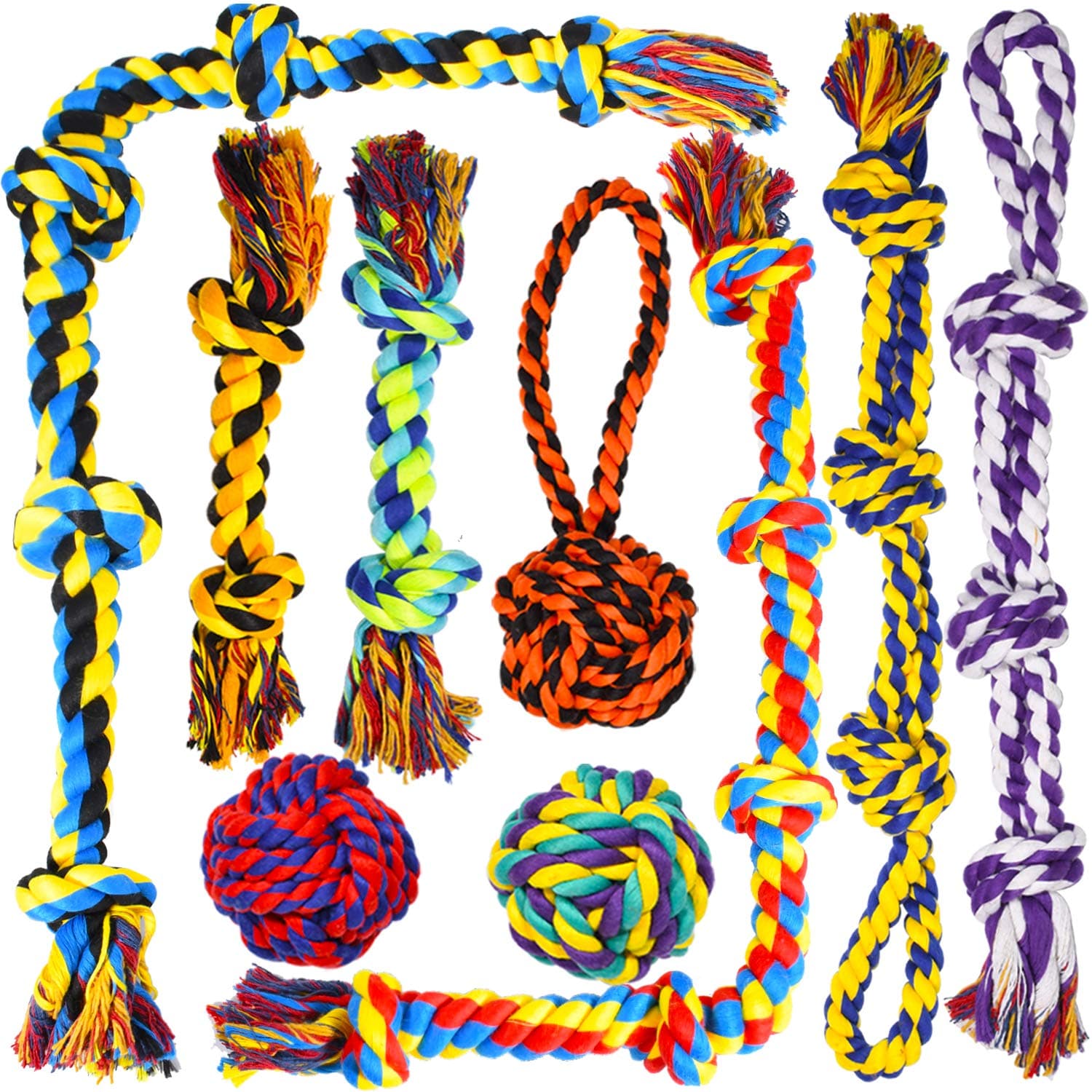 SHARLOVY Large Tough Chew Toys for Aggressive Chewers Large Breed,Heavy Duty Dental Rope Toys Kit for Medium Dogs,5 Knots Indestructible Cotton Puppy Teething Chew Tug Toy Set of 9 Large 9 Packs