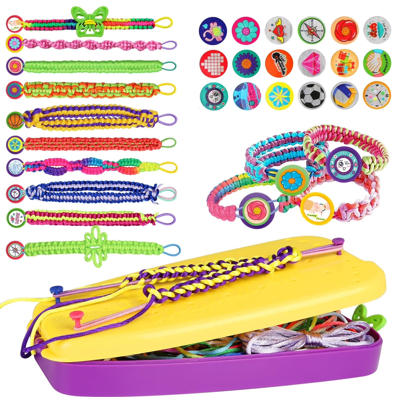 Friendship Bracelet Making Kit Toys, Ages 7 8 9 10 11 12 Year Old Girls Gifts Ideas, Birthday Present for Teen Girl, Arts and Crafts String Maker Tool, Bracelet DIY, Kids Travel Activity Set Yellow