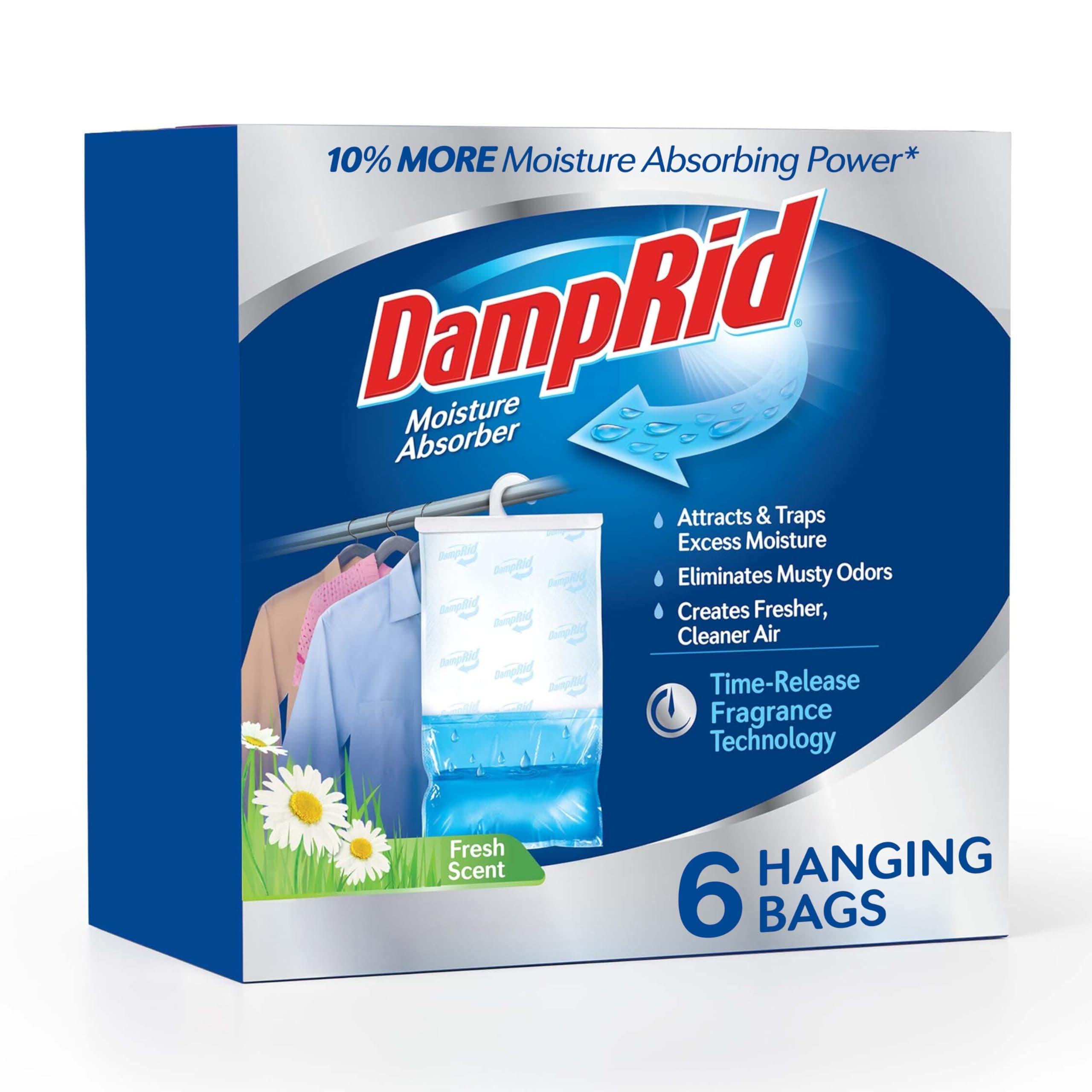 DampRid Fresh Scent Hanging Moisture Absorber, 15.4 oz., 6 Pack - Eliminates Musty Odors for Fresher, Cleaner Air, Ideal Moisture Absorbers for Closet, 10% More Moisture Absorbing Power*