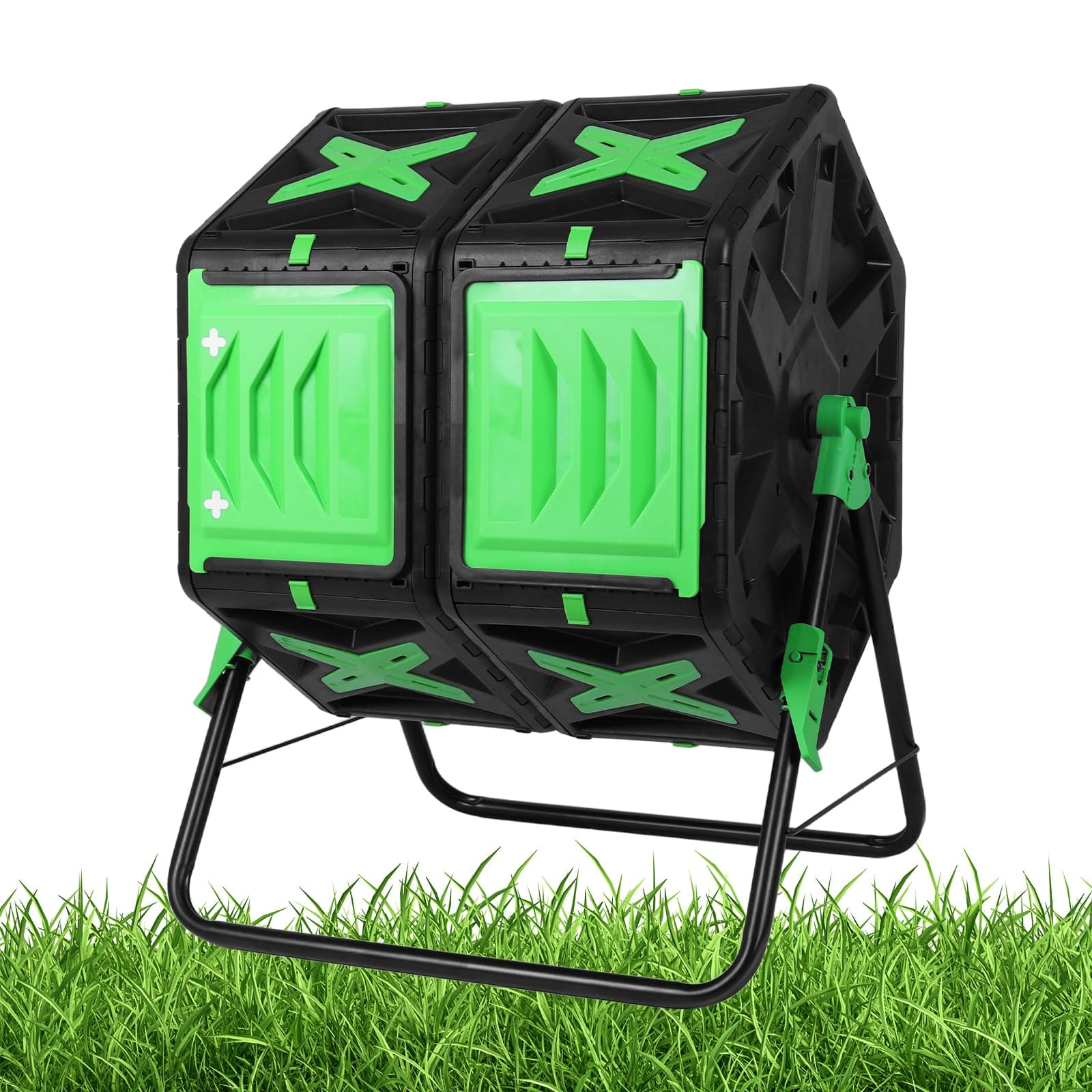 140L Dual Chamber Compost Bin Outdoor - Fast Assemble Tumbling Composting Tumbler, Mobile Easy Setup Compost Starter for Outside Garden Yard, Heavy-Duty Rotating Compost Bin​