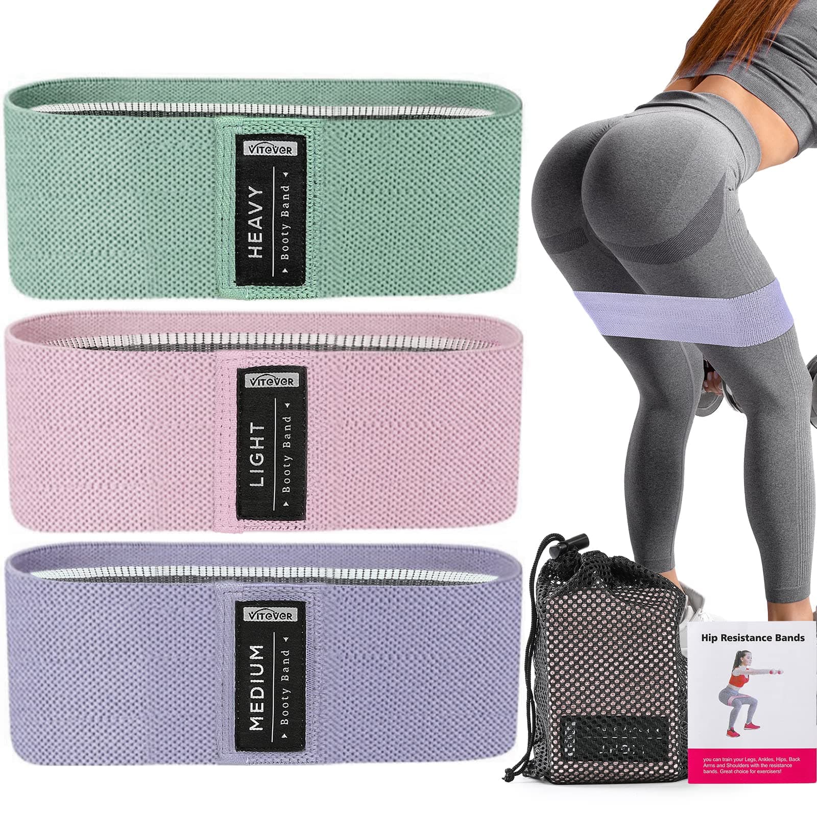 Booty Bands Set, Resistance Bands for Working Out, Exercise Bands for Women and Men Legs and Butt, Stretch Bands for Pilates, Yoga Starter Set Light