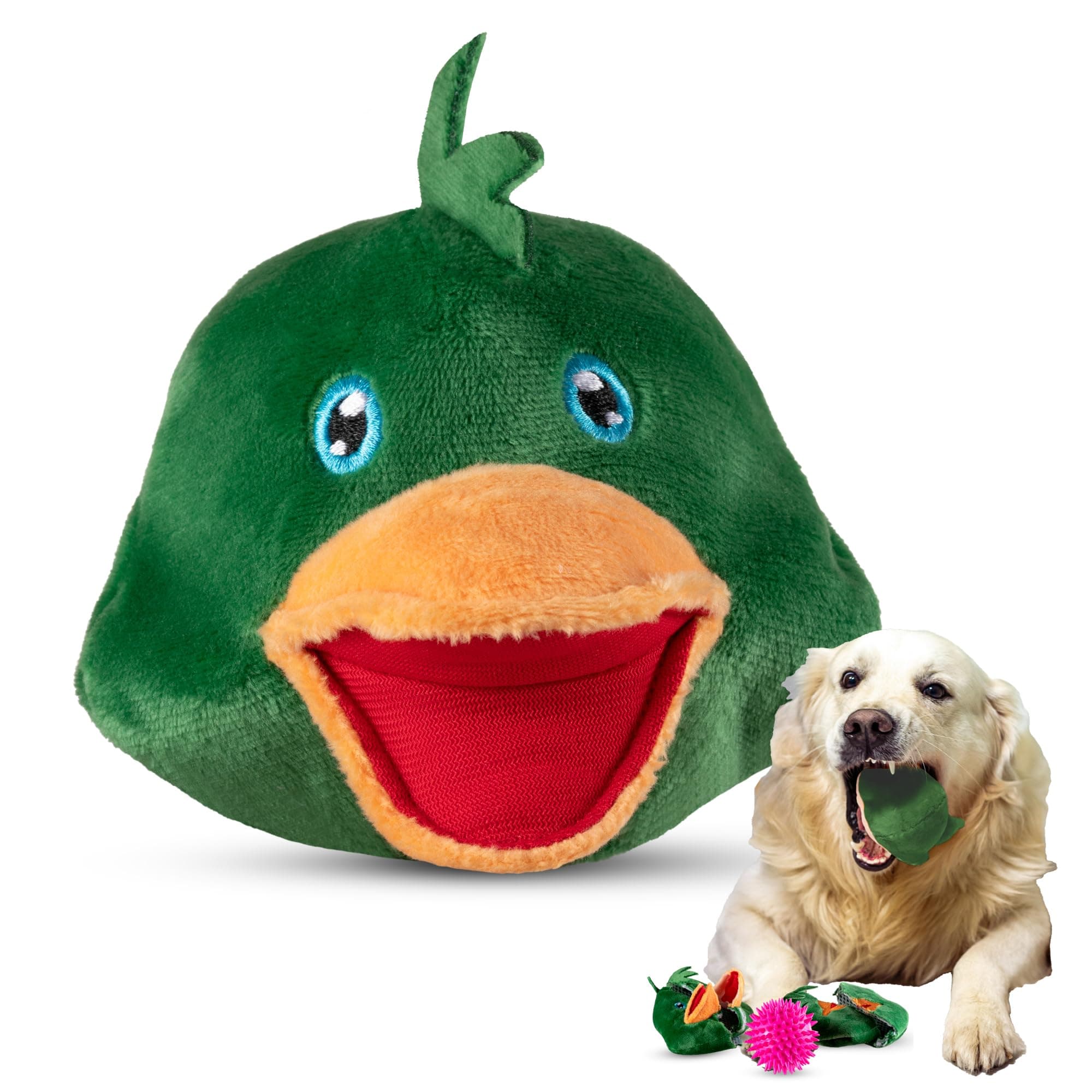 Dog Toys for Aggressive Chewers (3in1) - Squeaky Toys Interactive for Medium Dogs, Large & Small Breeds - Puppy Teething Chew Toy - Juguetes Perros - Duck Green
