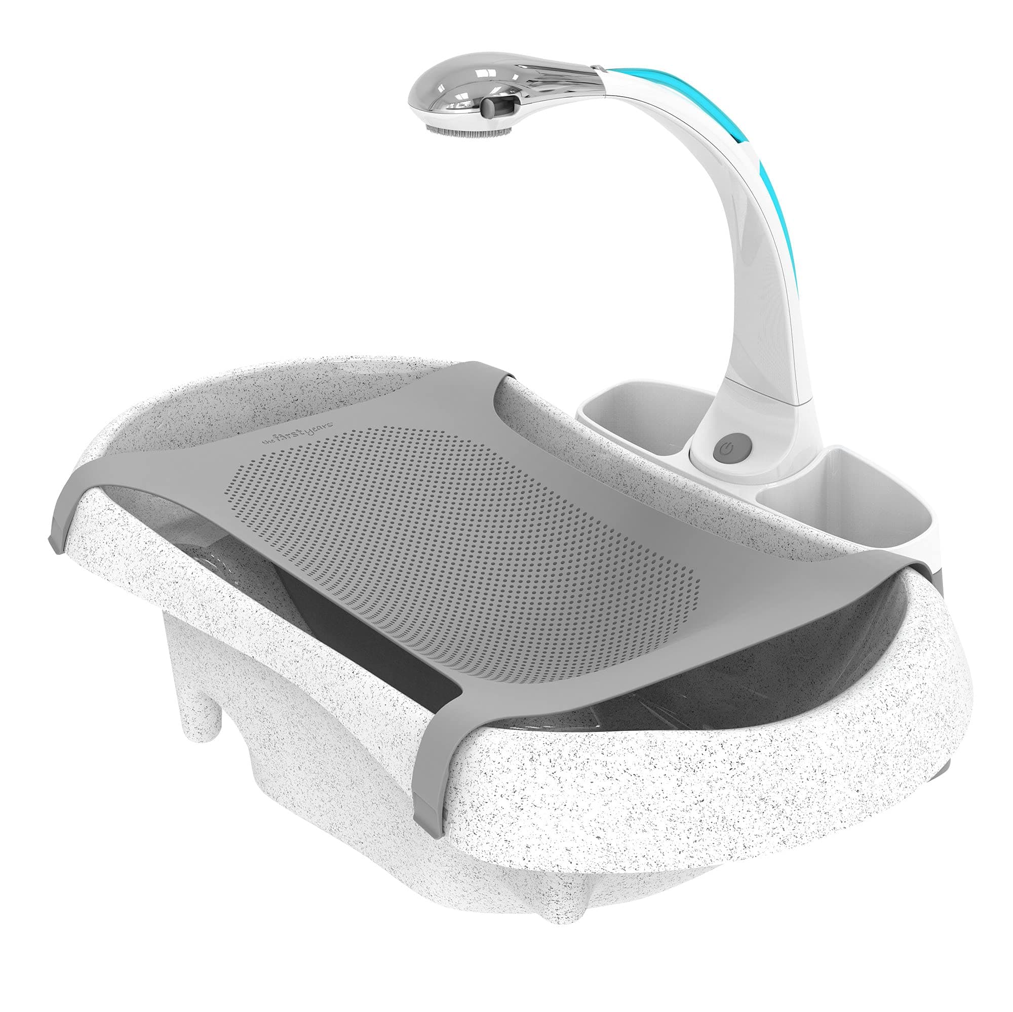 The First Years Rain Shower Baby Bathtub Set - Includes Infant Sling, Soothing Spray Shower Head, Fresh Water Tank and Built in Soft Brush - 3 in 1 Grow with Me Design - Baby Bath Essentials Shower + Tub