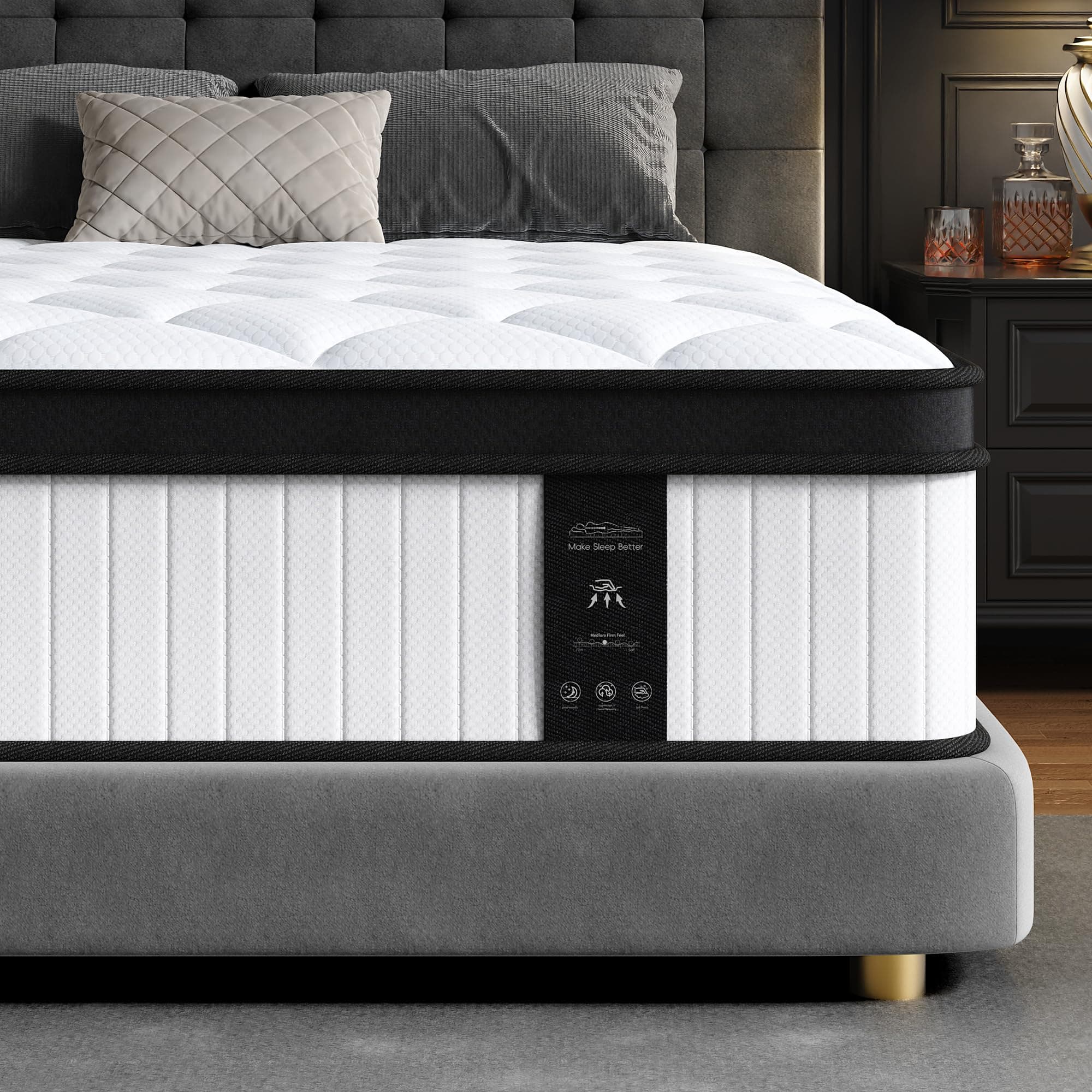 Mattress Queen Size, 12 Inch Queen Mattress in a Box with Memory Foam and Individual Pocket Springs, Motion Isolation, Pressure Relief, Medium Firm Feel, Cool&Comfortable Sleep, Edge Support Queen 12inch