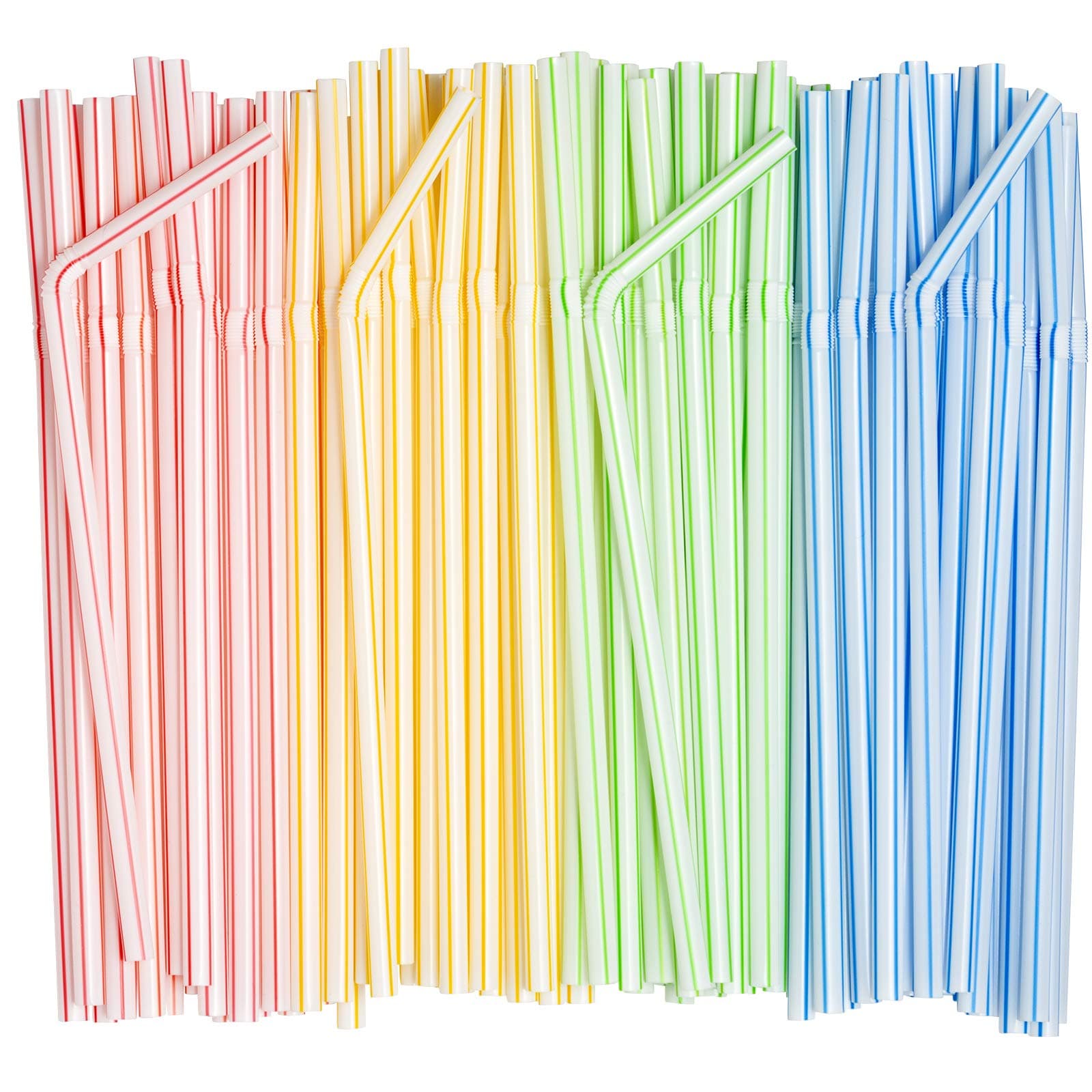 [200 Pack] Flexible Disposable Plastic Drinking Straws - 7.75" High - Assorted Colors Striped 200 Count (Pack of 1) Assorterd Colors -7.75''