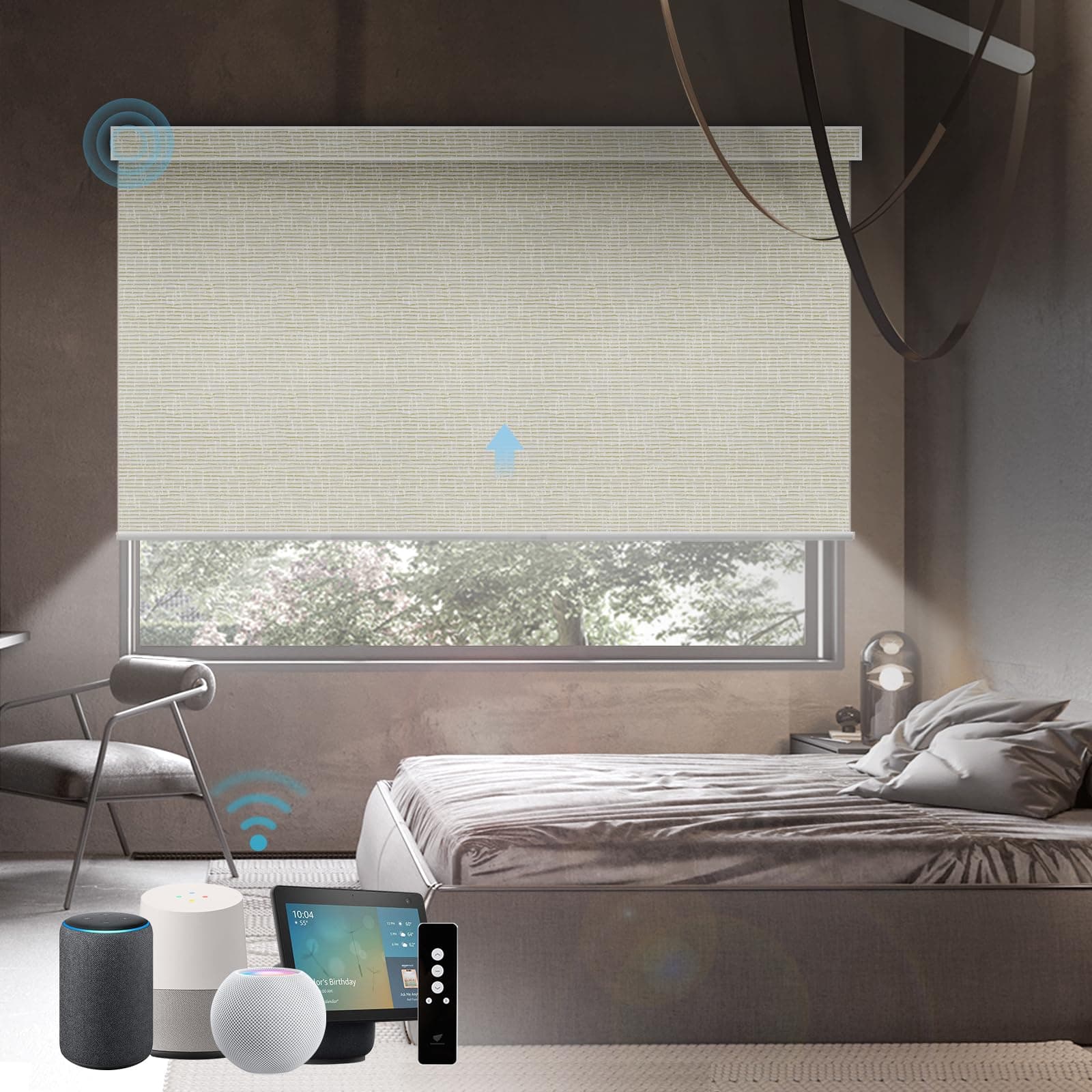 SmartWings Motorized Blinds Shades for Windows Remote Control Smart Blind Shade Work with Homekit Z-Wave Alexa Automatic Roller Shade Blackout Electric Blind Custom up 110" W X 130" H (Safari Cream)