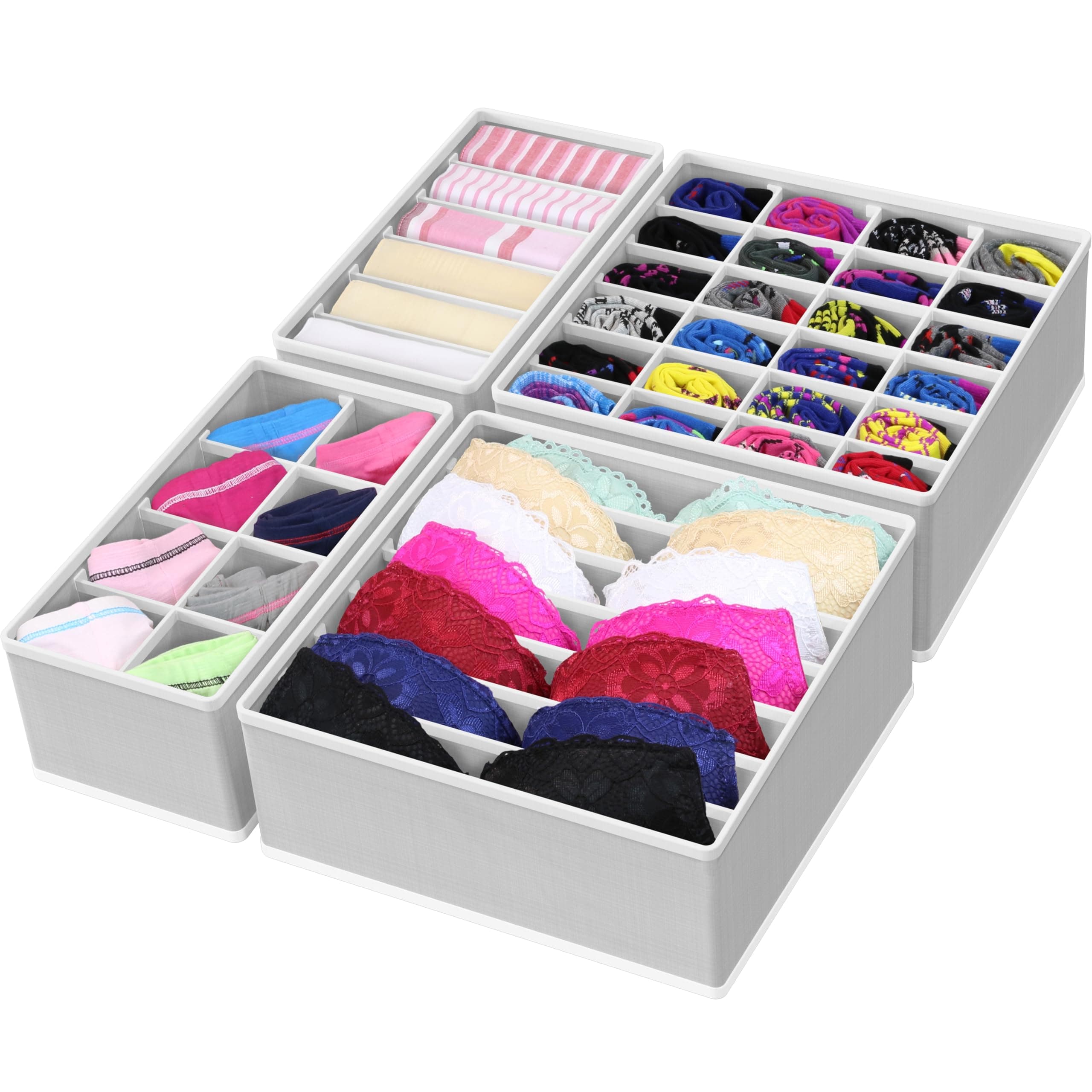 Simple Houseware 4-Pack Drawer Organizer Set - Closet Dividers for Underwear, Socks, Bras, Scarves, Ties - Foldable Non-Woven Storage Boxes, Gray 4 Pack Gray