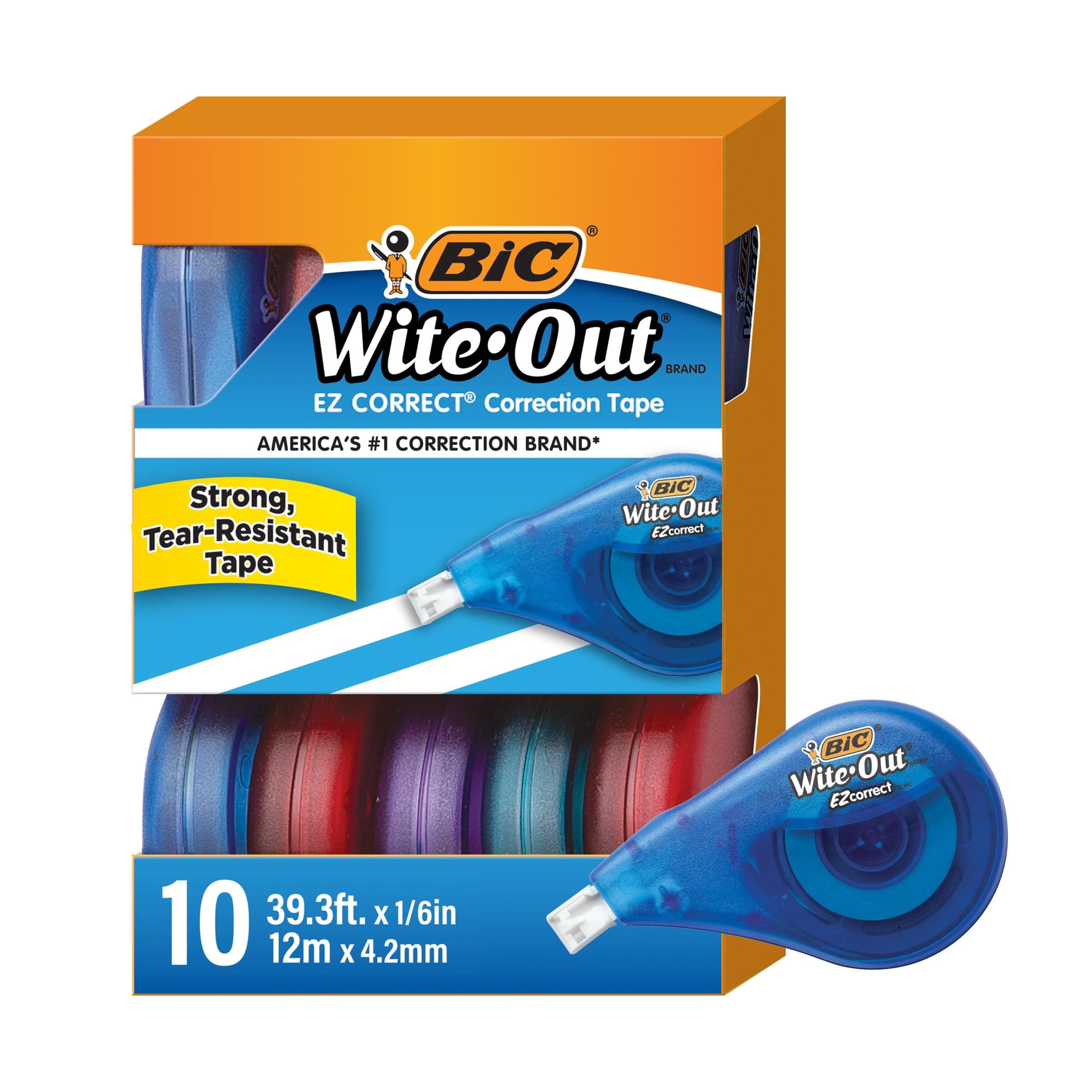 BIC Wite-Out EZ Correct Tear-Resistant Correction Tape with 39.3 ft of Tape, 10-Count Pack in White