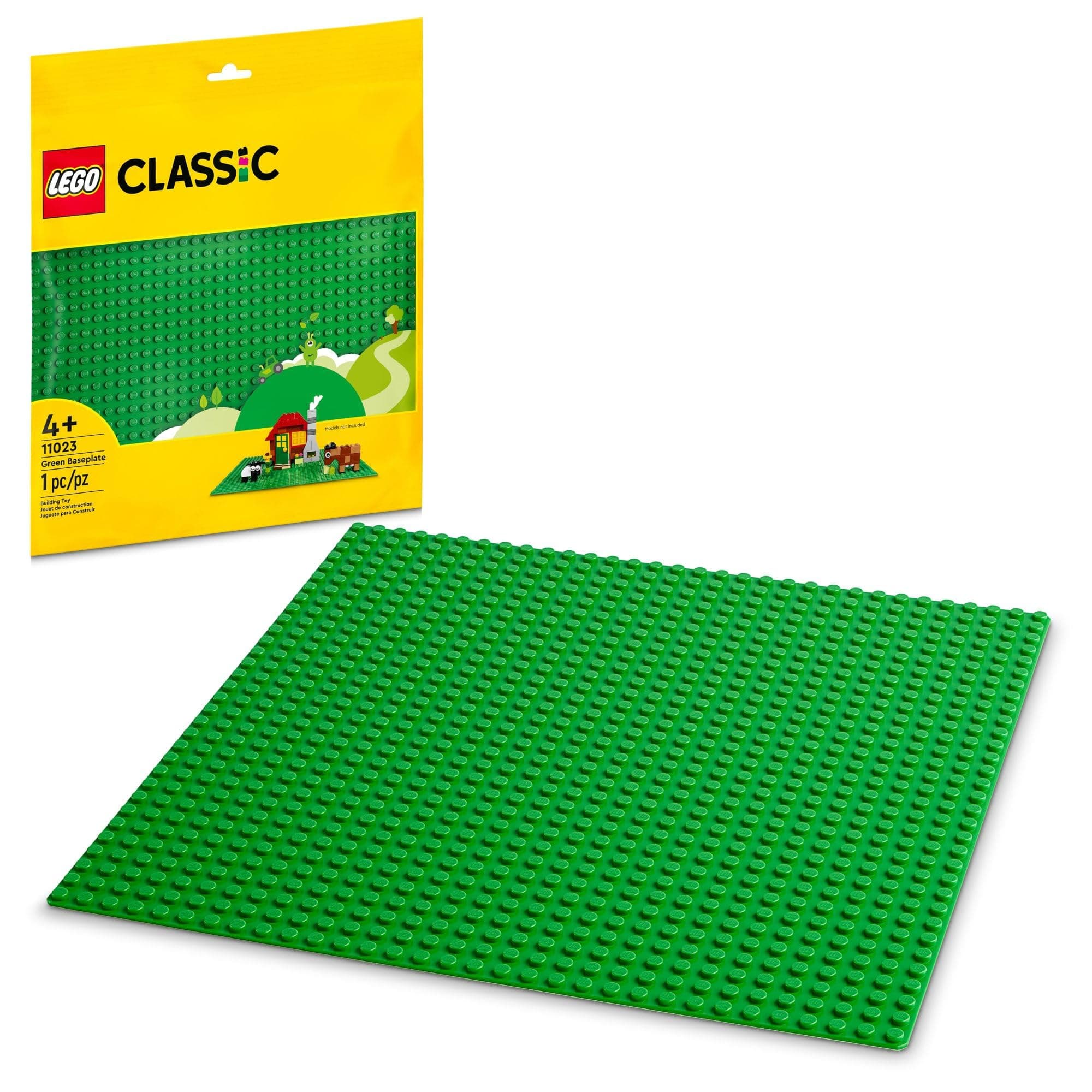 LEGO Classic Green Baseplate, Square 32x32 Stud Foundation to Build, Play, and Display Brick Creations, Great for Grassy Nature Landscapes, 11023 Paper package Baseplate Green Baseplate