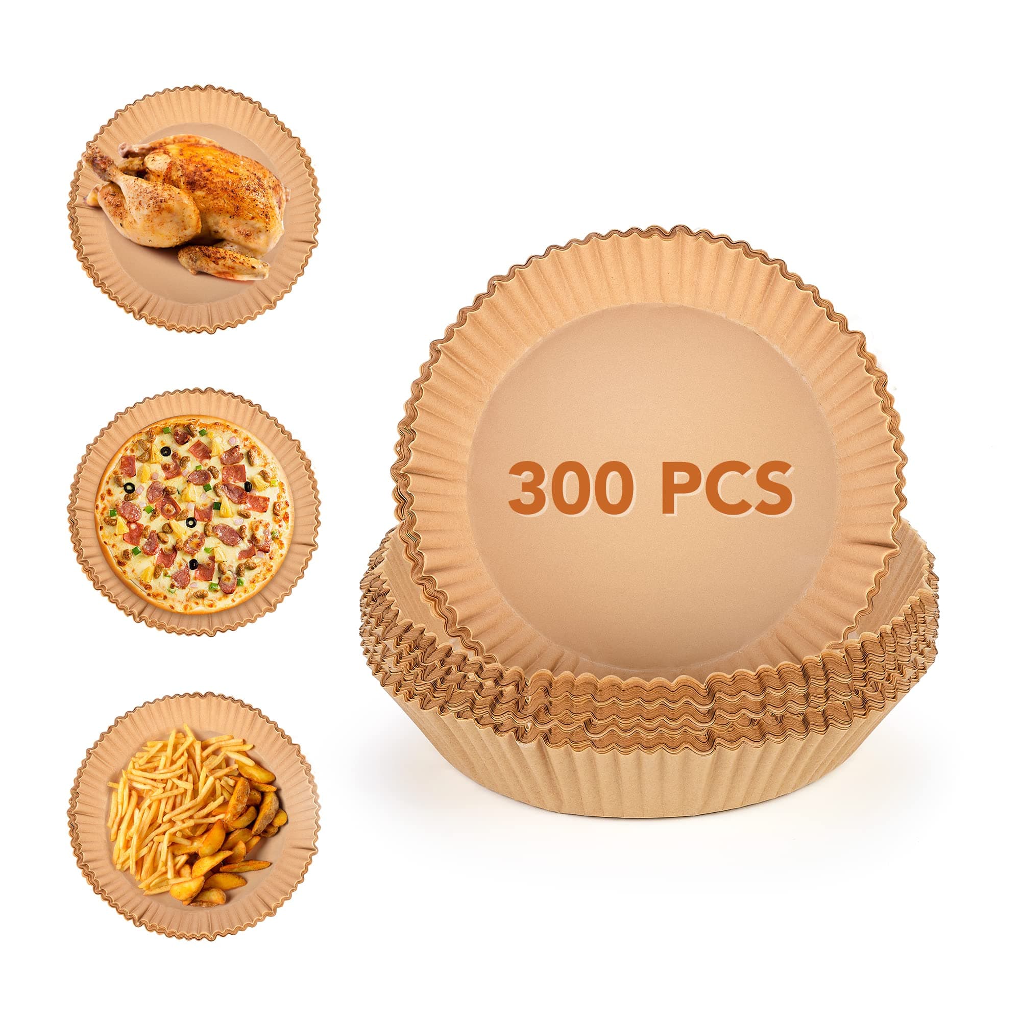 Air Fryer Disposable Paper Liner-300PCS Reusable Liners, Round Parchment Paper, Non-Stick Food Grade Sheets for Fryer, Baking, Cooking 7.9Inch