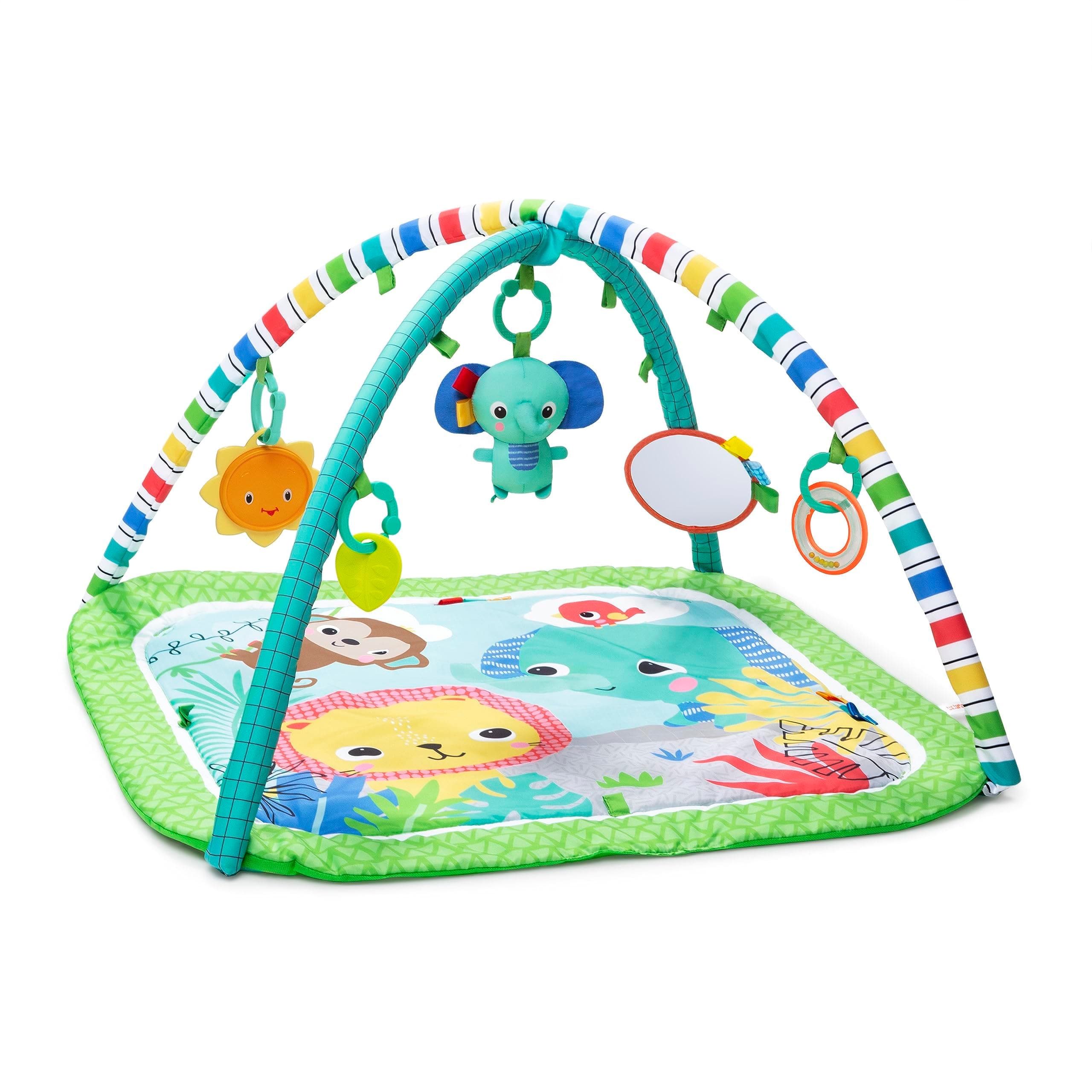 Bright Starts Wild Wiggles Baby Activity Gym & Play Mat with FoldingToy bar, Newborn and up - Green, 18.5” x 29.1” x 29.1” Green Wild Wiggles