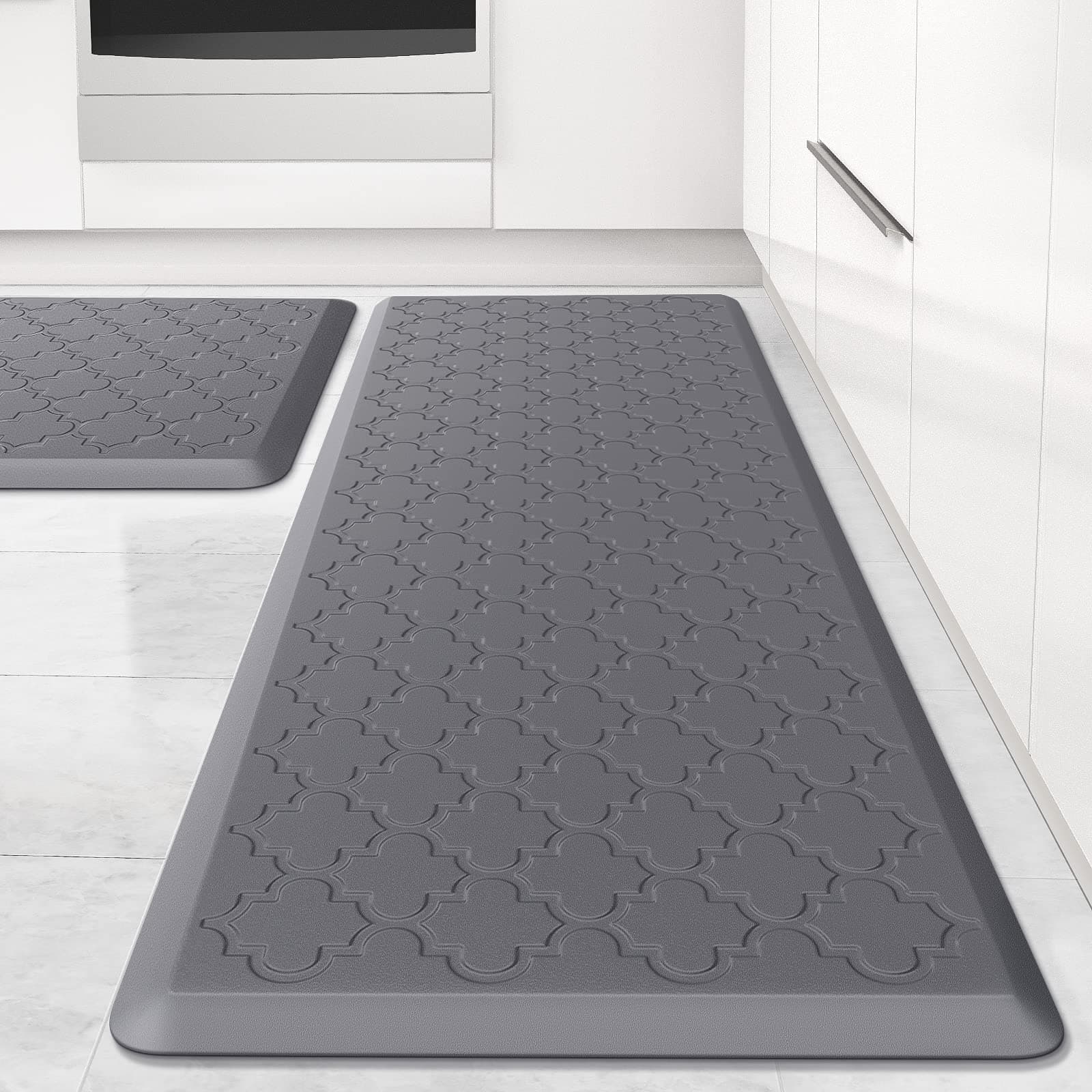 Kitchen Mat [2 PCS] Cushioned Anti-Fatigue Floor Mat, Waterproof Non-Skid Ergonomic Comfort Foam Rugs, Standing Mat for Kitchen, Floor,Office, Sink, Laundry(Grey) Stylish Grey 17.3"x29"+17.3"x47"