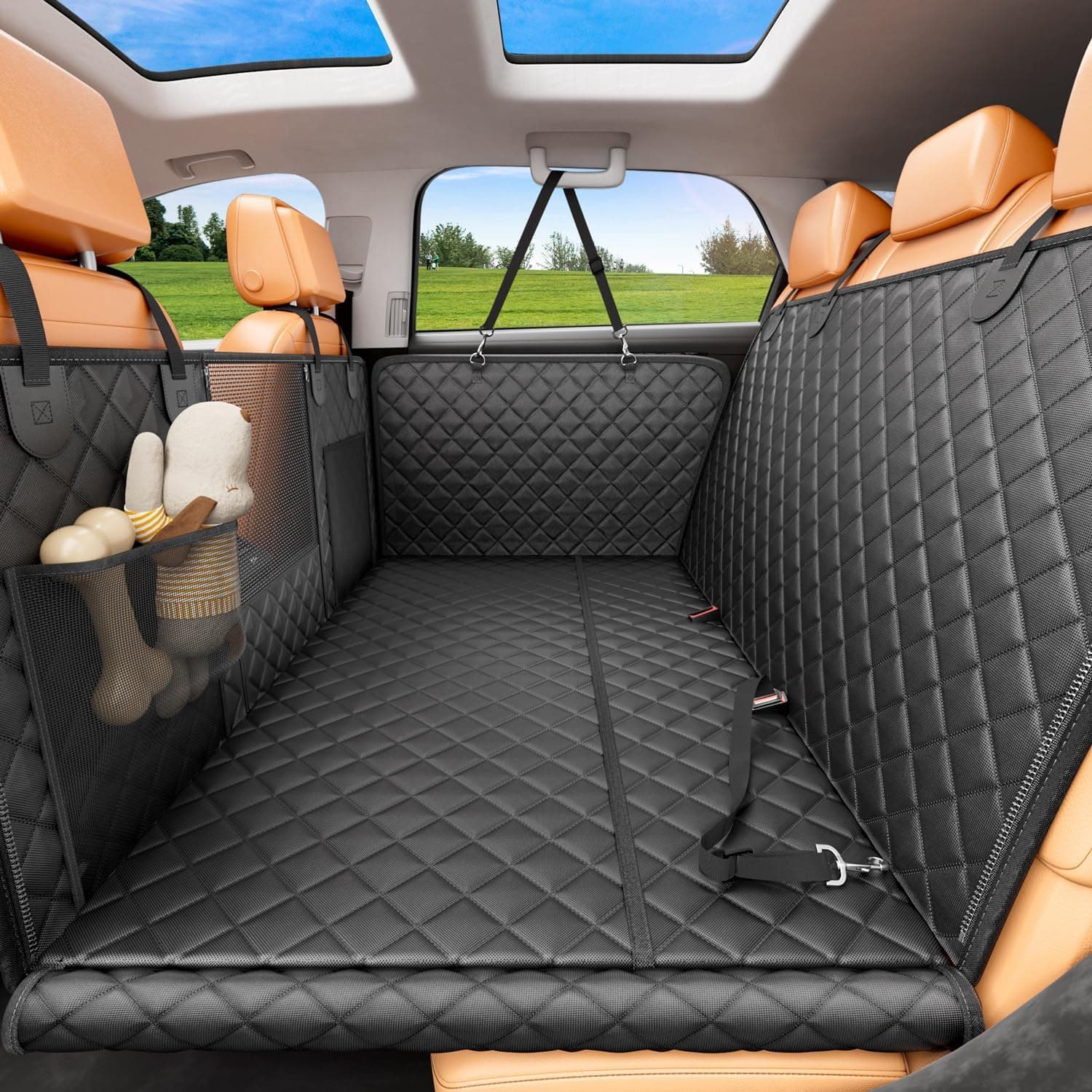 REEVAA Full Hard Bottom Dog Extender for Car, Dog Truck Seat Cover for Back Seat, Pet Bed Hammock for 2-4 Large Dogs, Waterproof Seat Protector, Universal XL Size Fits for SUV Full Size Truck, Black