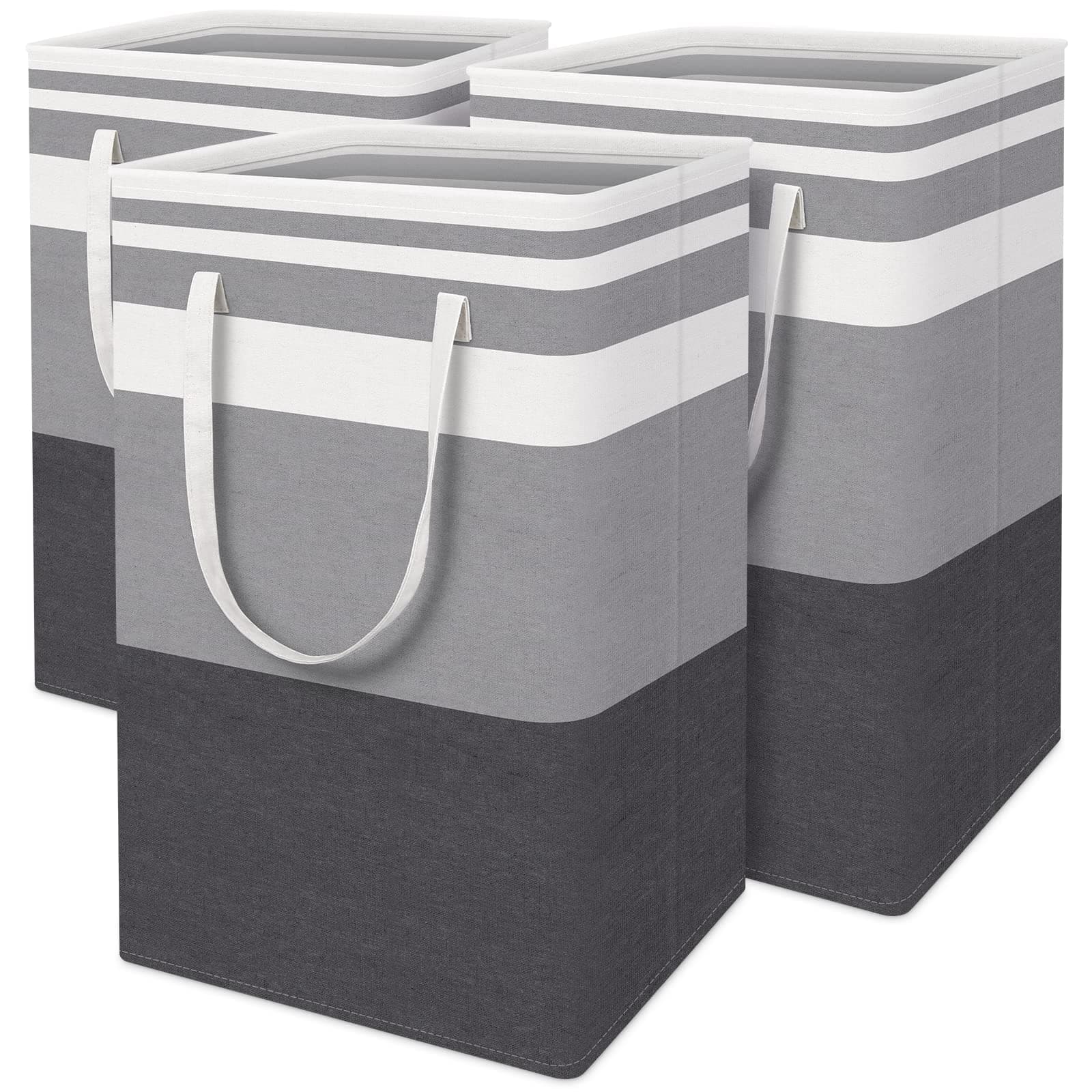 3-Pack Laundry Basket, Freestanding＆Waterproof Laundry Hamper, Collapsible Tall Clothes Hamper with Easy Carry Handles for Clothes, Towels＆Toys in the Family and Dorm,Gradient Grey,75L