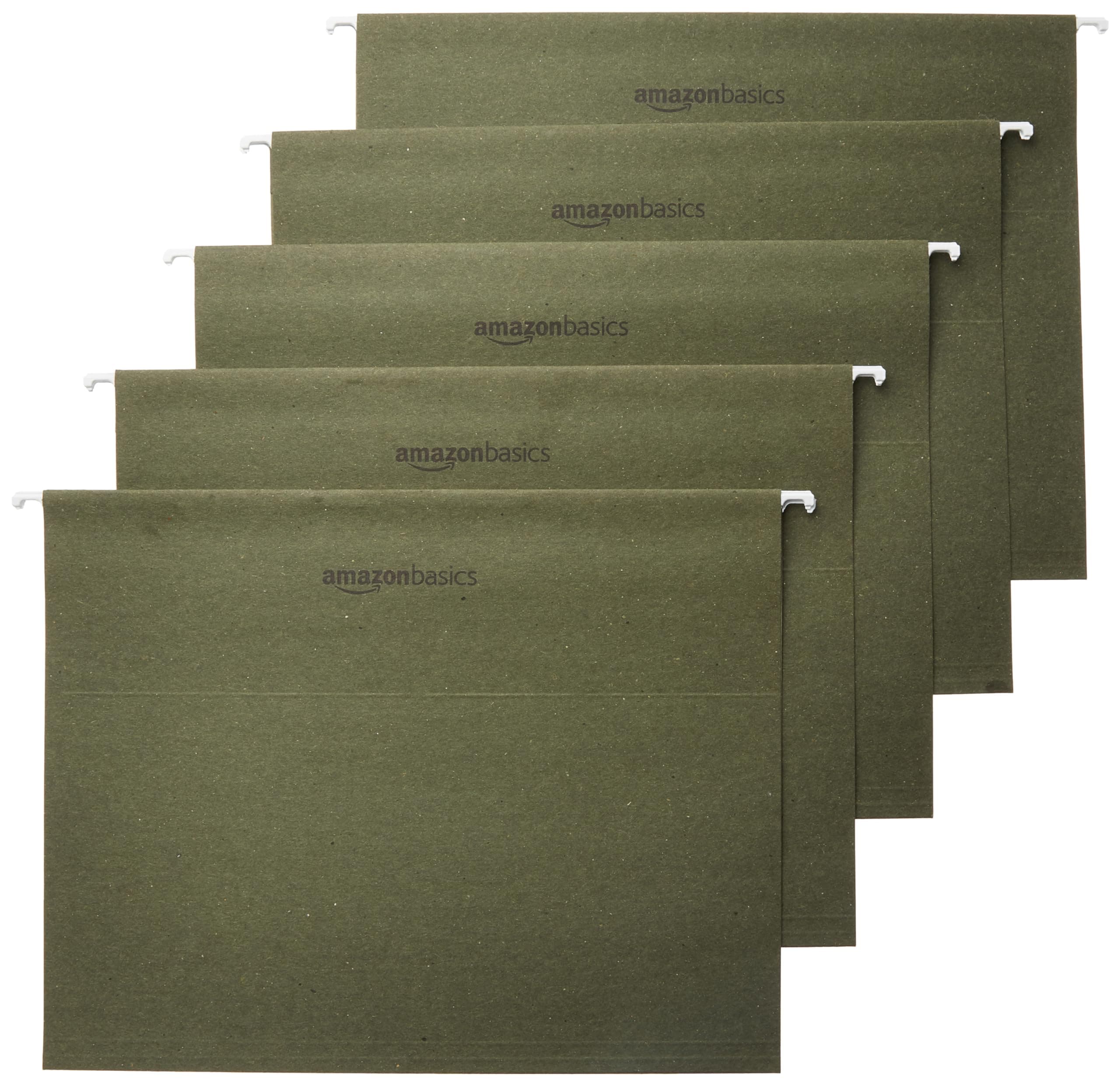 Amazon Basics Hanging Organizer File Folders for Efficient Filing, Sturdy, Adjustable Tabs, Letter Size, Pack of 25, Green Green Letter