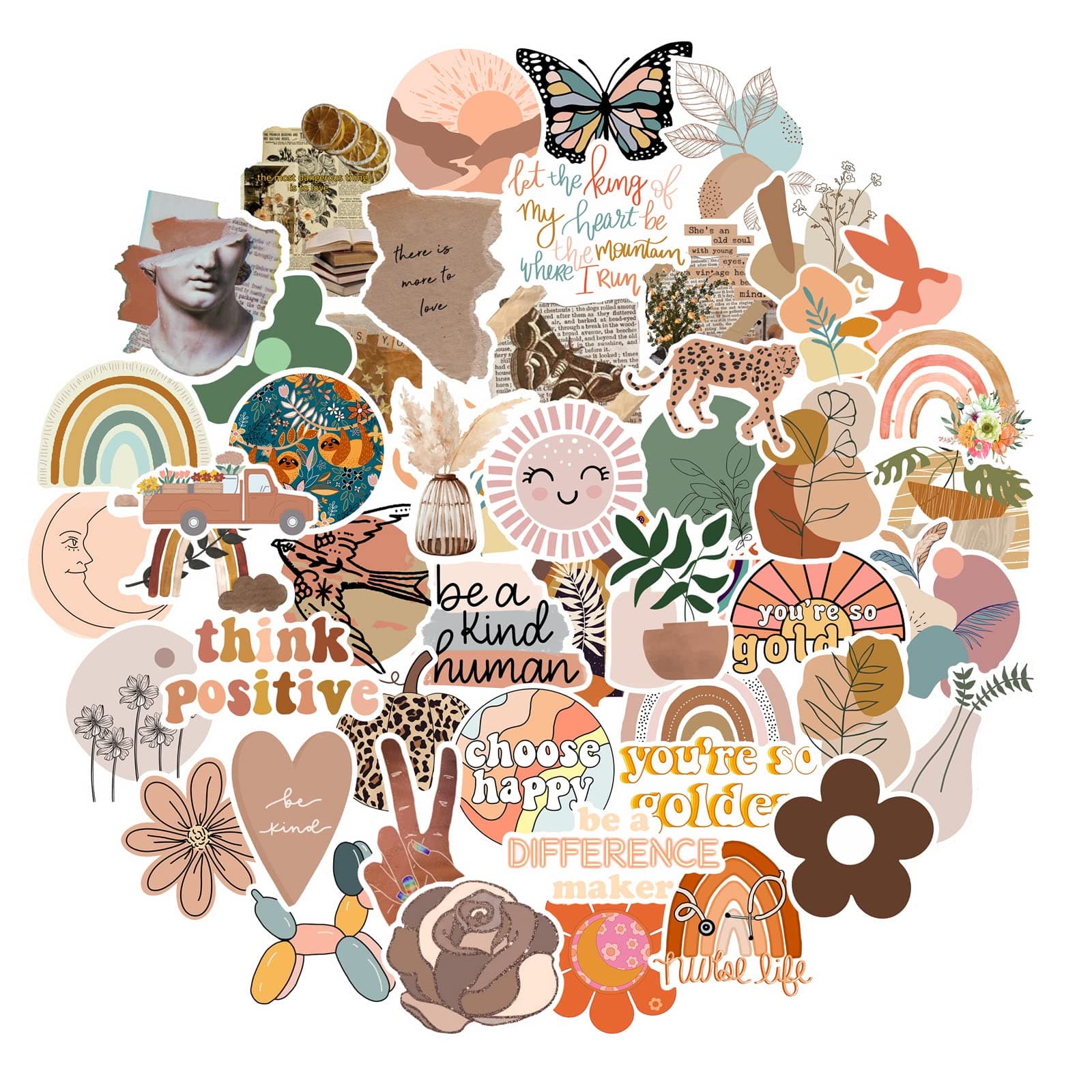 Vintage Aesthetic Stickers 50 Pcs, Vinyl Waterproof Stickers for Water Bottles Laptop Phone Computer Guitar (1)