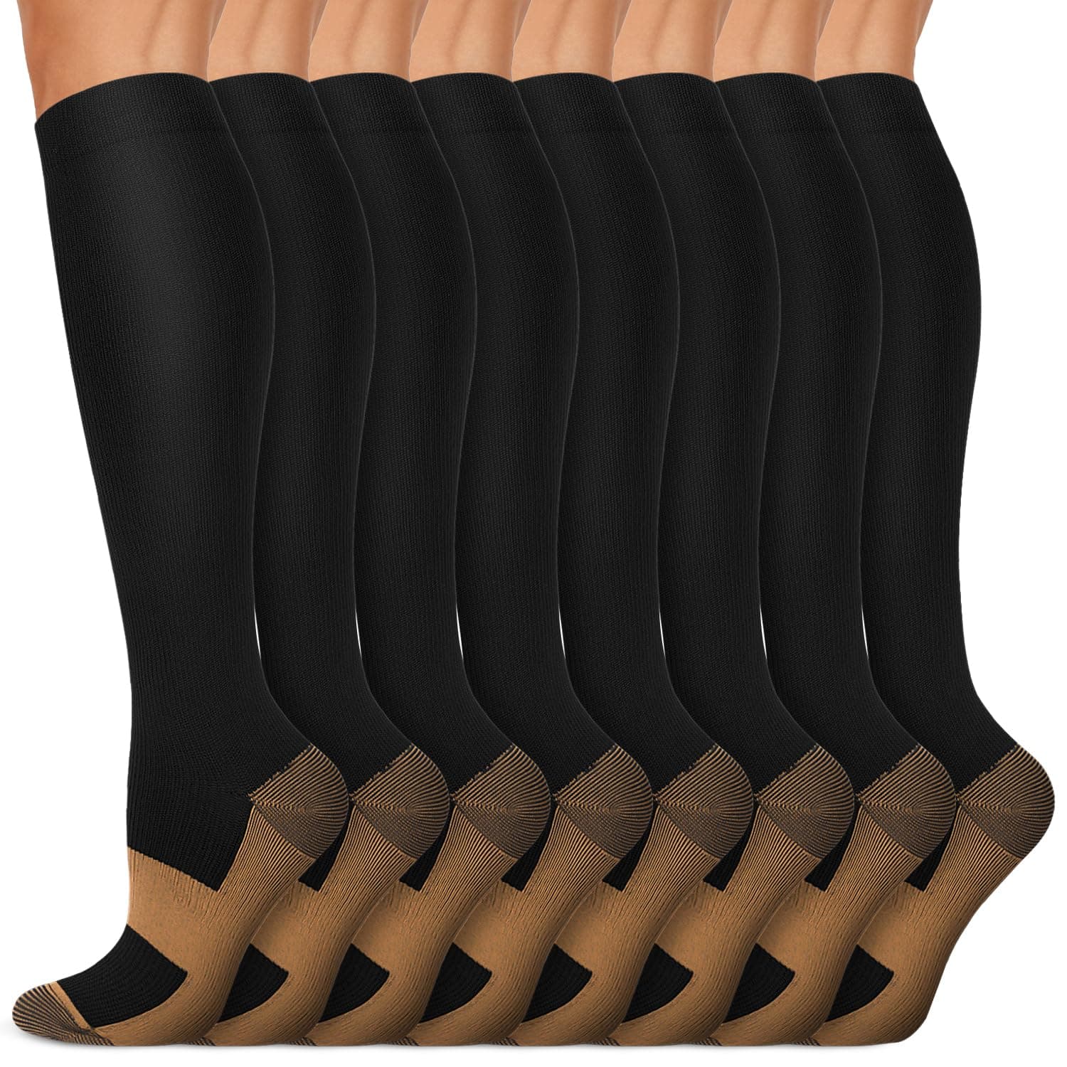 Copper Compression Socks 15-20 mmHg for Men & Women 8 Pairs – Circulation Support for Nurses, Travel, Running, Hiking, Soccer A00- Black Large-X-Large