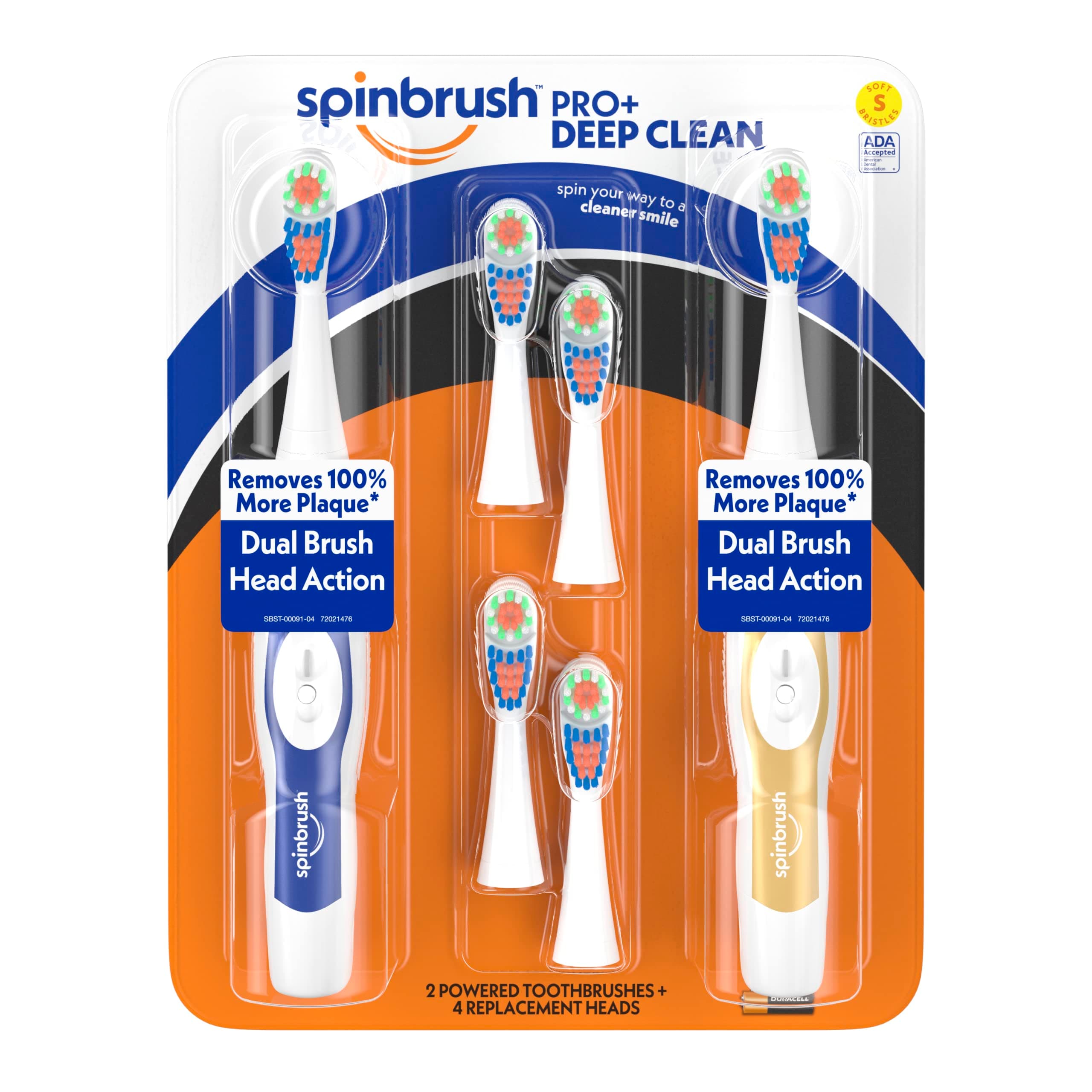 Spinbrush Pro+ Deep Clean Value Pack, Battery Toothbrush for Adults, 2 Brushes & 4 Replacement Heads Adults Toothbrush