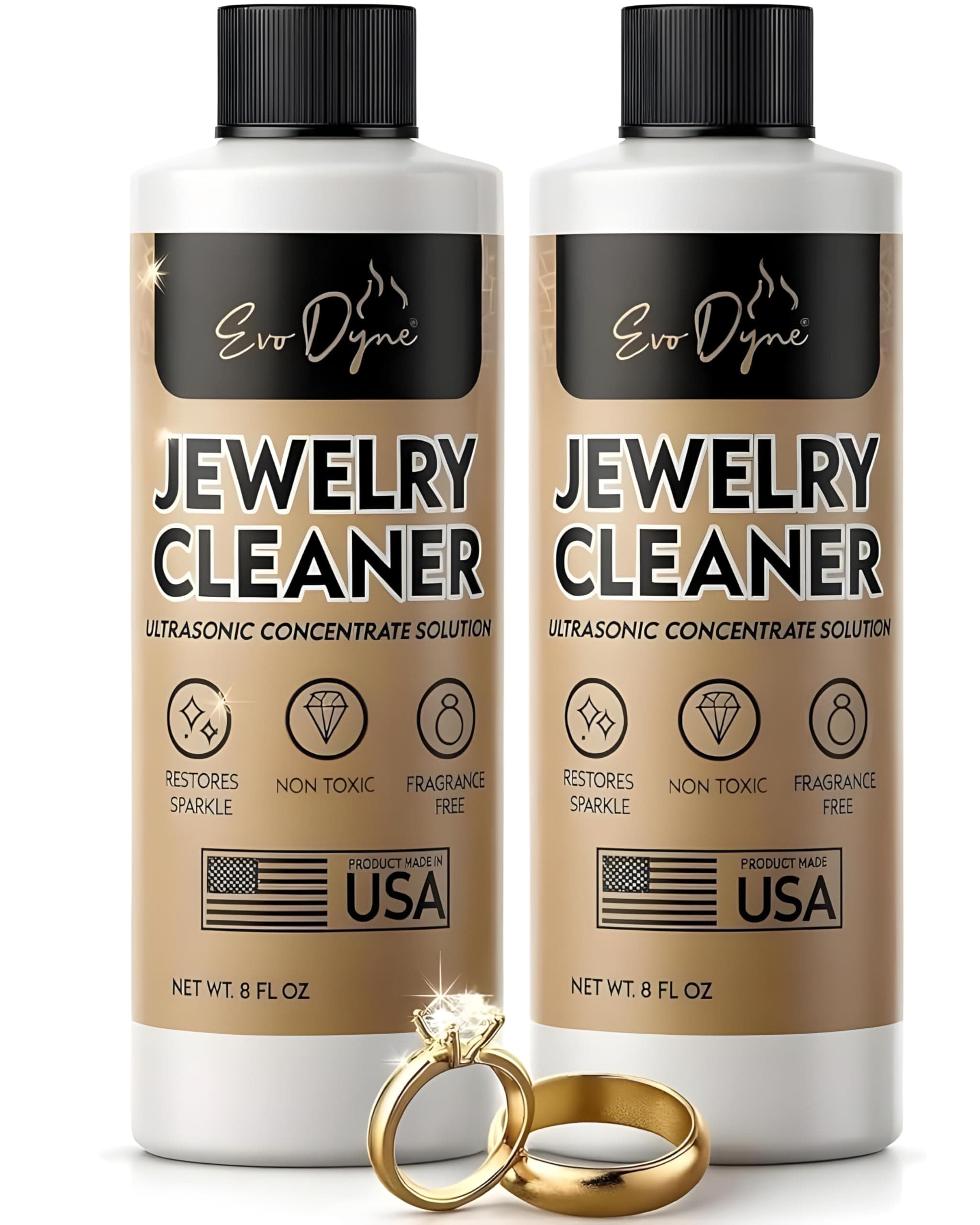 Ultrasonic Jewelry Cleaner Solution (16oz) Concentrated Jewelry Cleaner for Diamonds, Gold, Silver & More | Compatible with Ultrasonic Machine (s) - Made in USA 8 Fl Oz (Pack of 2)