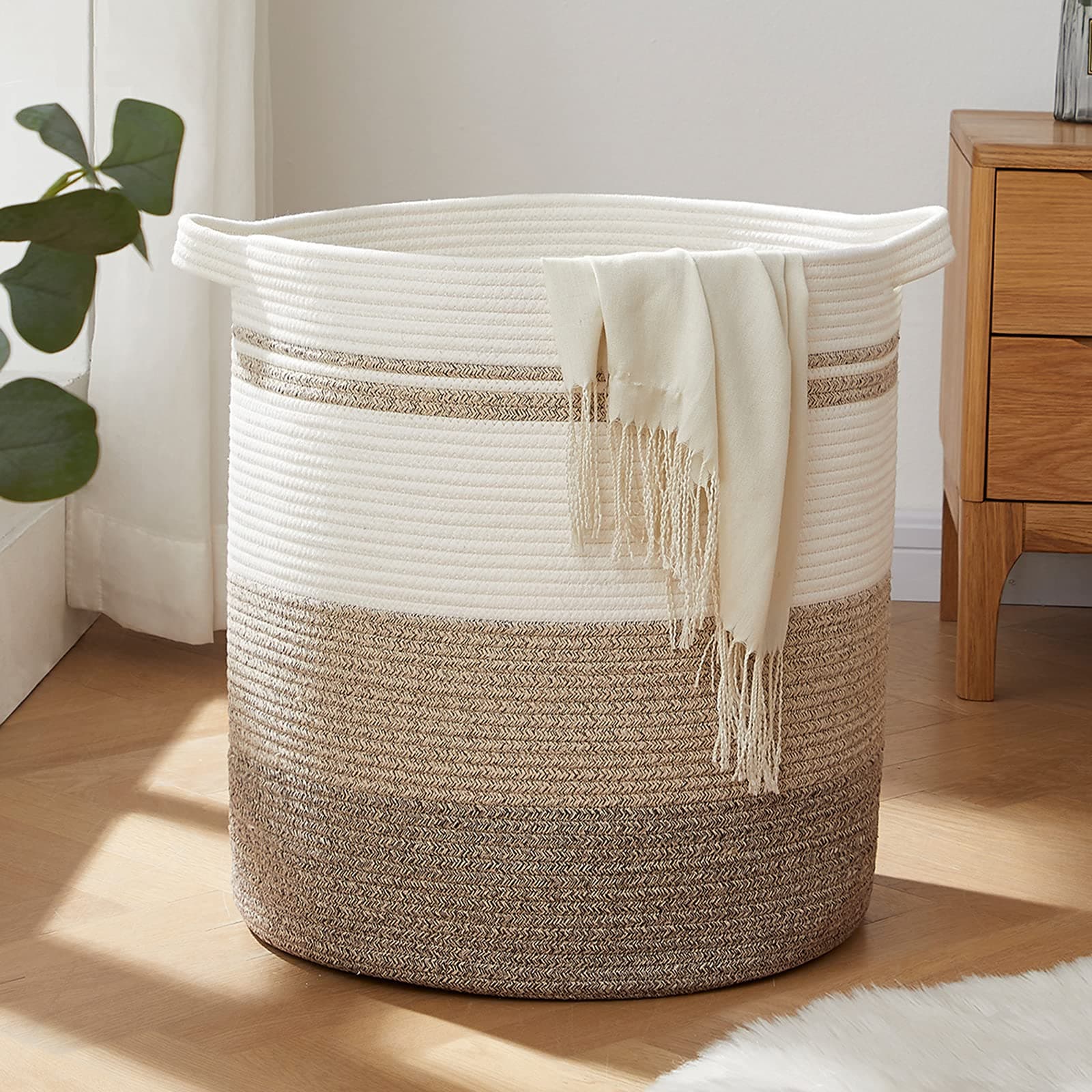 OIAHOMY 80L Laundry Baskets Hamper with Handles,Decorative Basket for Living room,Woven Storage Basket for Toys Bin,Pillows, Blankets,Clothes-20x18in-Gradient Yellow Gradient Yellow 18*18*20in