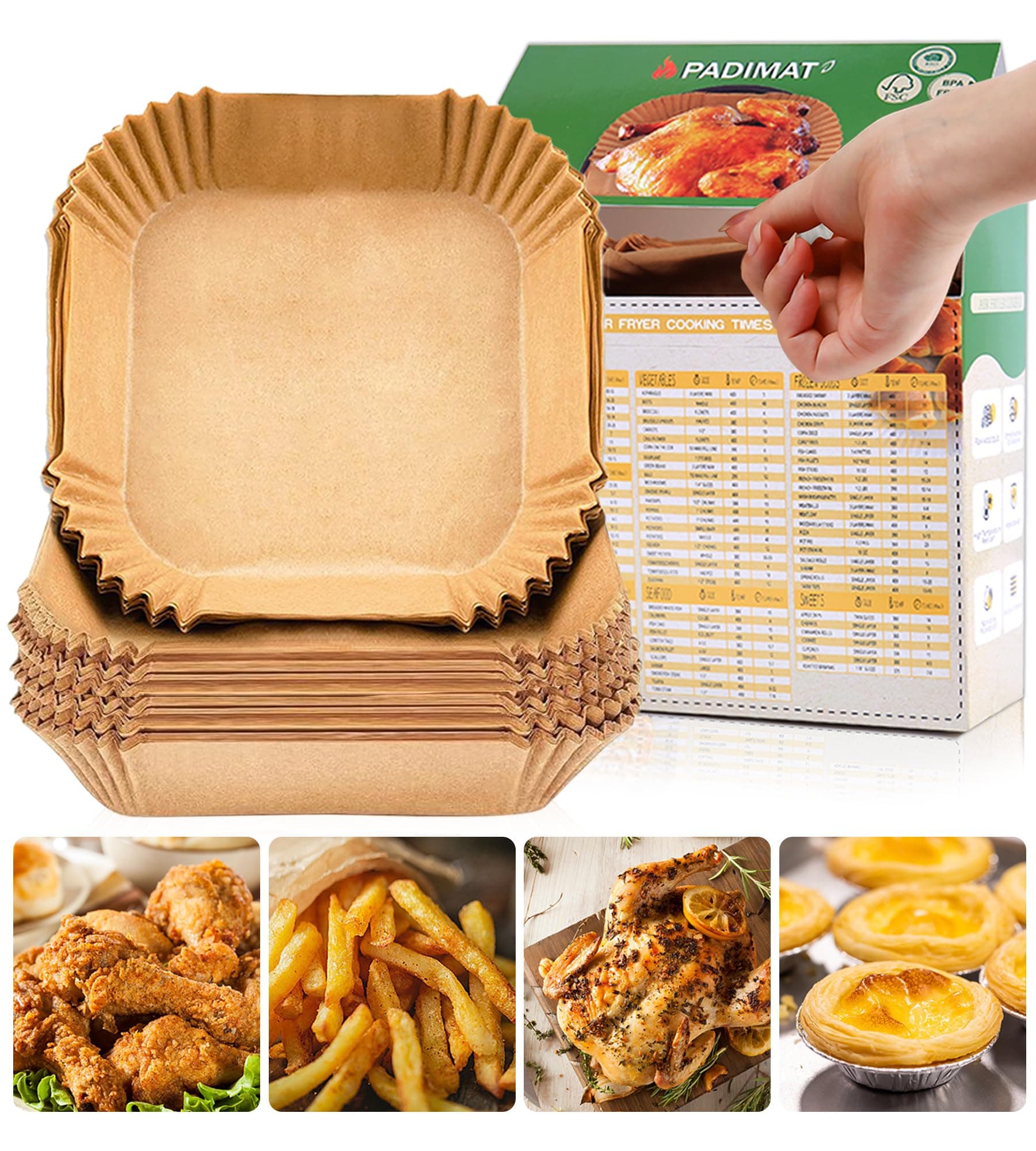 Disposable Paper Liners, 120 Pcs Square Airfryer Parchment Cooking Non-Stick Liner Accessories, Microwave Oven, Frying Pan, Oil-proof Air Fryers Filters Sheet for 2 3 4 4.5 Qt Baking Basket Square-6.3" 120Pcs