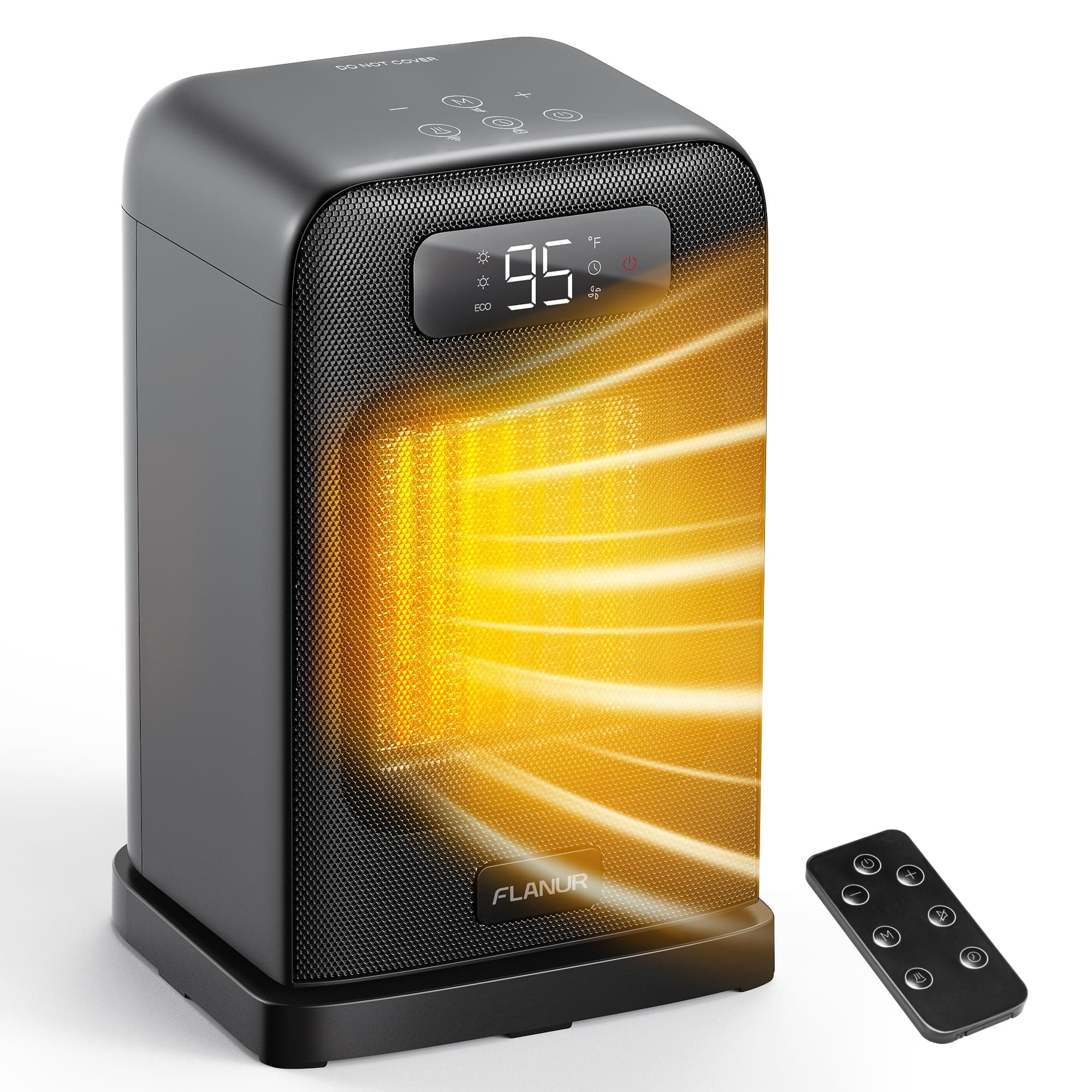 FLANUR Space Heaters for Indoor Use, 1500W Small Desk Heater with Remote, Thermostat, 4 Modes, 12H Timer, LED Display, Safety Protection, 70° Oscillating Heater for Office Bedroom Home (Black, 1Pack) 10inch Black