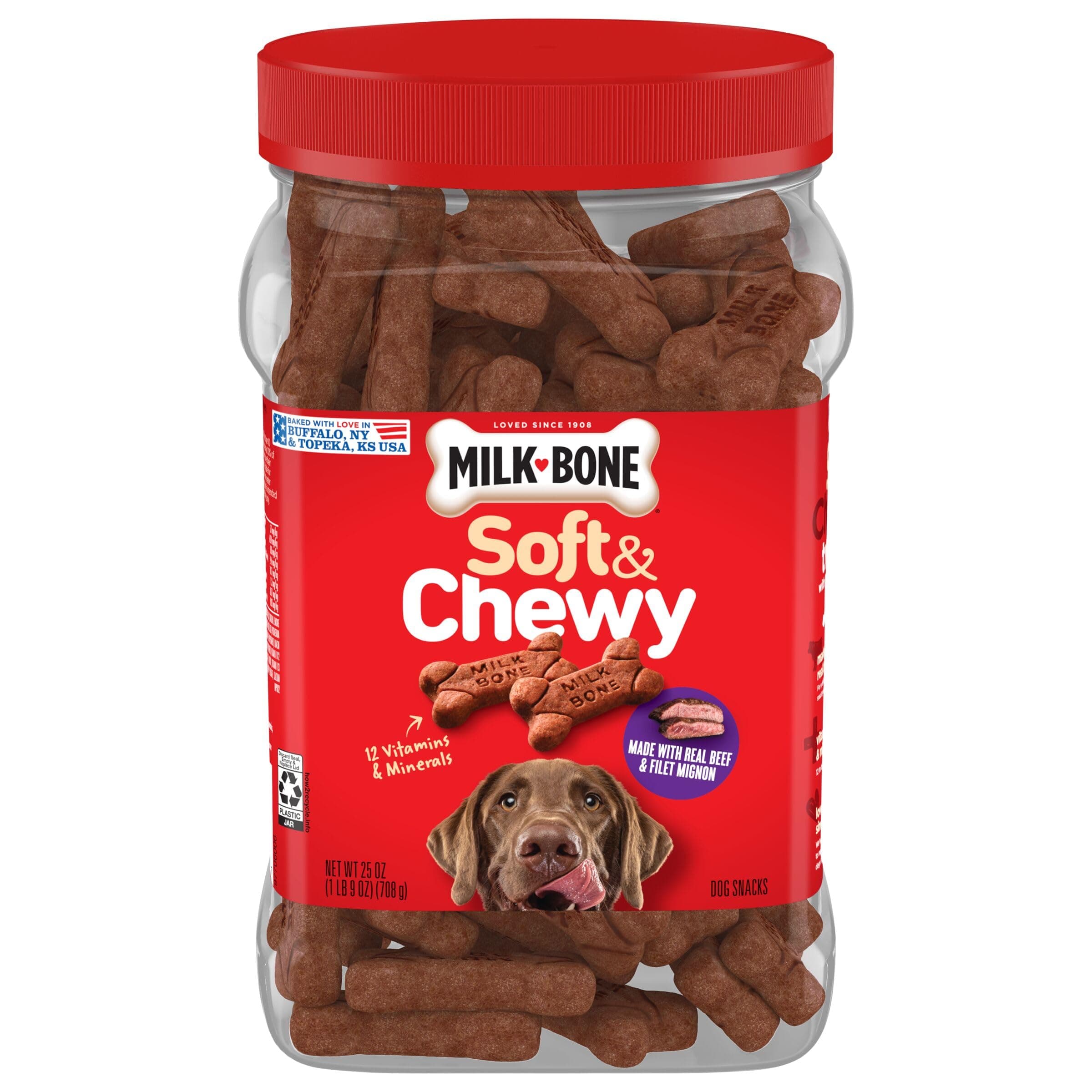 Milk-Bone Soft & Chewy Dog Treats, Beef & Filet Mignon Recipe, 25 Ounce Beef & Filet Mignon 1.56 Pound (Pack of 1)