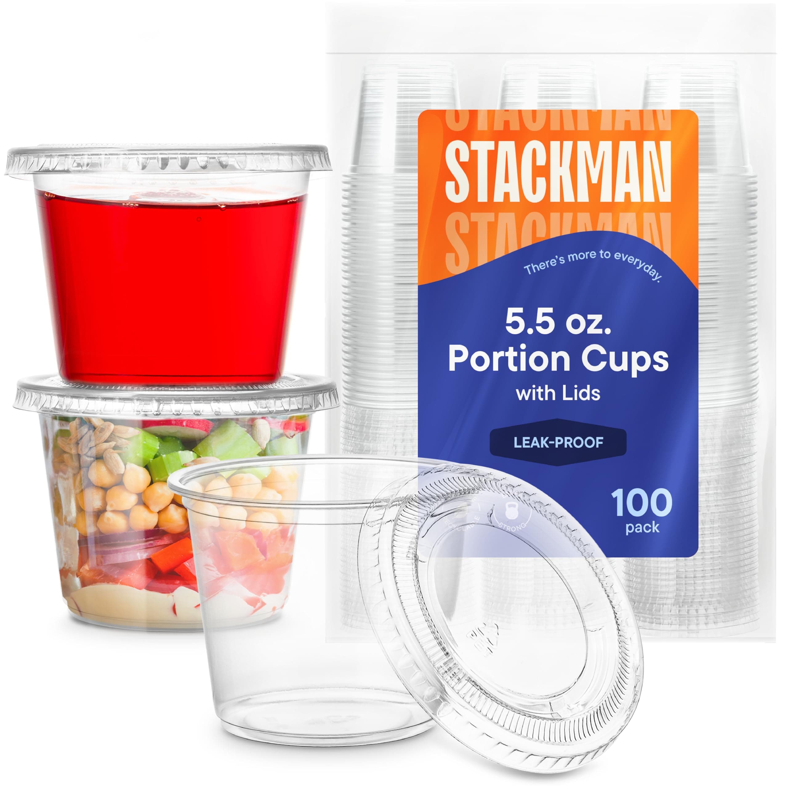 [100 Sets - 5.5 oz.] Plastic Clear Portion Cups, Snack / Yogurt /Parfait/ Pudding / Souffle /Dessert Cups, Disposable Containers with Lids 5.5oz.