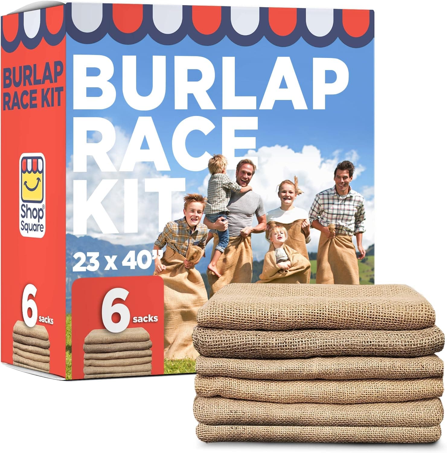 Shop Square Potato Sack Race Bags, 23x40 - Set of 6, Fun Burlap Sacks for Kids & Adults, Perfect for Field Day, BBQs, Picnics, Parties & More Pack of 6