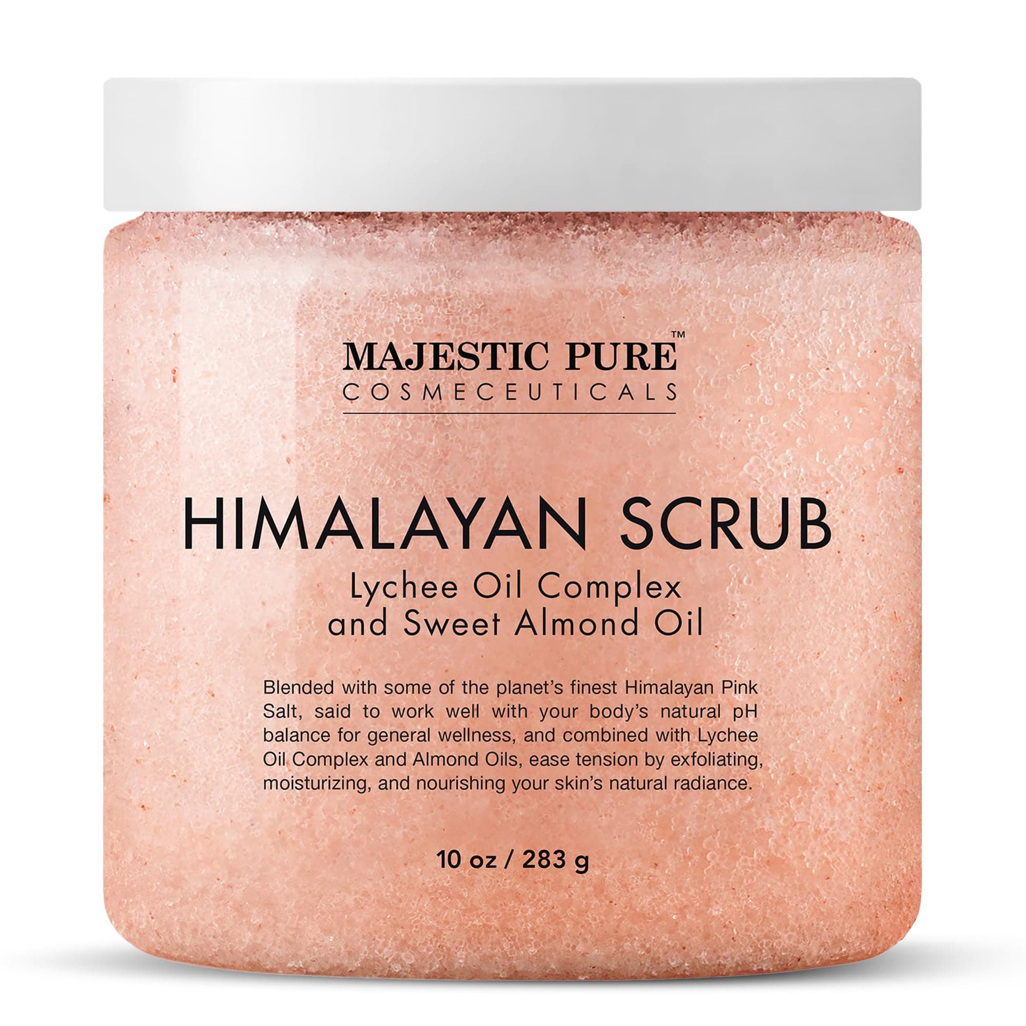 MAJESTIC PURE Himalayan Salt Body Scrub with Lychee Oil, Exfoliating Salt Scrub to Exfoliate & Moisturize Skin, Deep Cleansing - 10 oz Himalayan Scrub