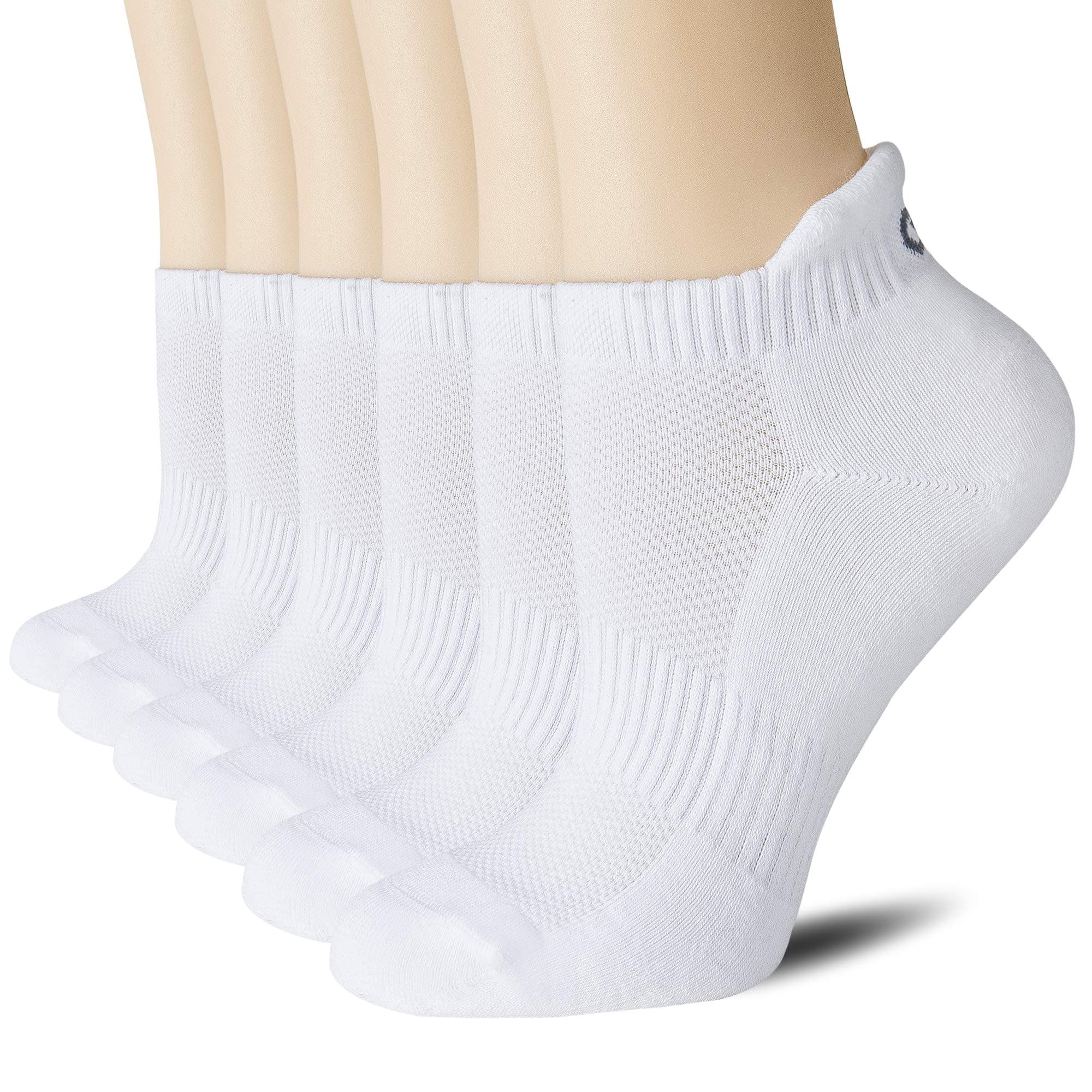 CS CELERSPORT 6 Pairs Ankle Athletic Running Socks Low Cut Sports Tab Socks for Men and Women Medium White (6 Pairs)