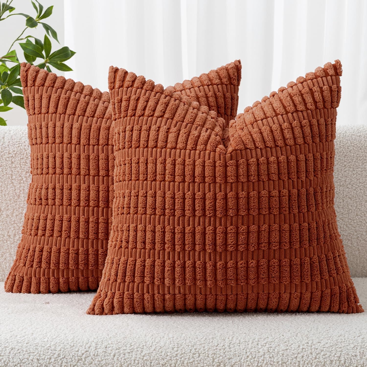 MIULEE Pack of 2 Corduroy Decorative Throw Pillow Covers 18x18 Inch Soft Boho Striped Pillow Covers Modern Farmhouse Home Decor for Sofa Living Room Couch Bed Rust 18" x 18" (Pack of 2) Rust 2