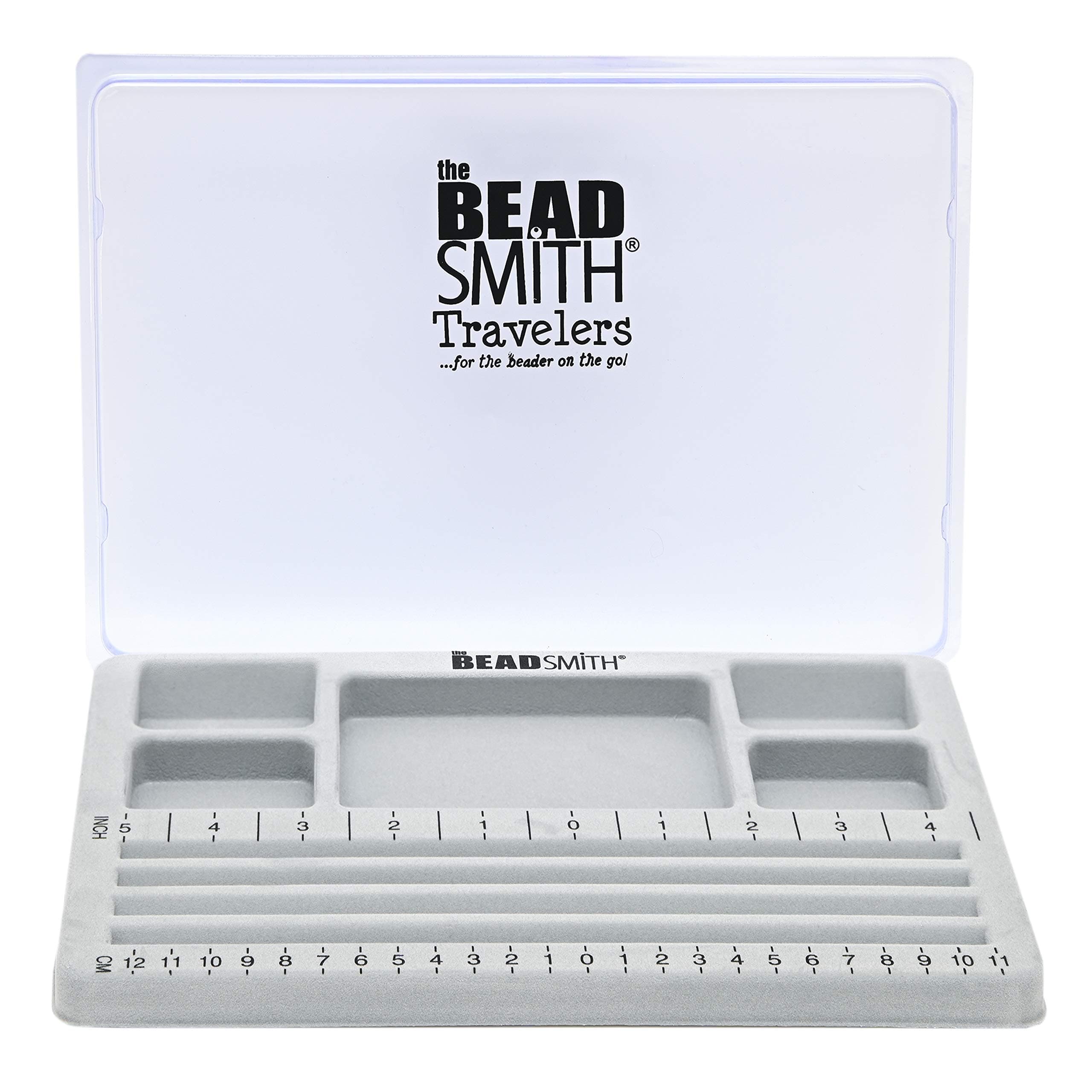 The Beadsmith Mini Bead Board - Grey Flocked, 4 Straight Channels, 5 Recessed Compartments, 7.75 x 11.25 inches, Design Boards for Creating Bracelets, Necklaces and Other Jewelry 4 Straight Channel w/ Cover