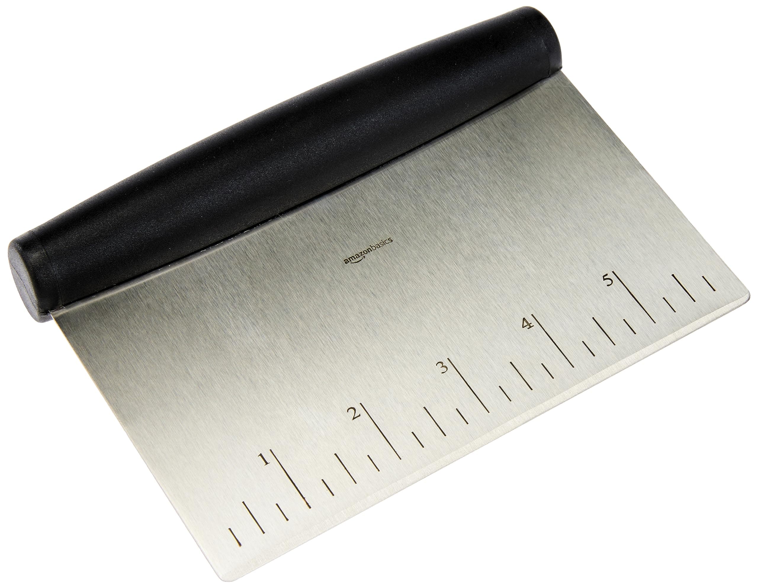 Amazon Basics Multi-Purpose Stainless Steel Scraper/Chopper with Contoured Grip, 6", Black, Silver