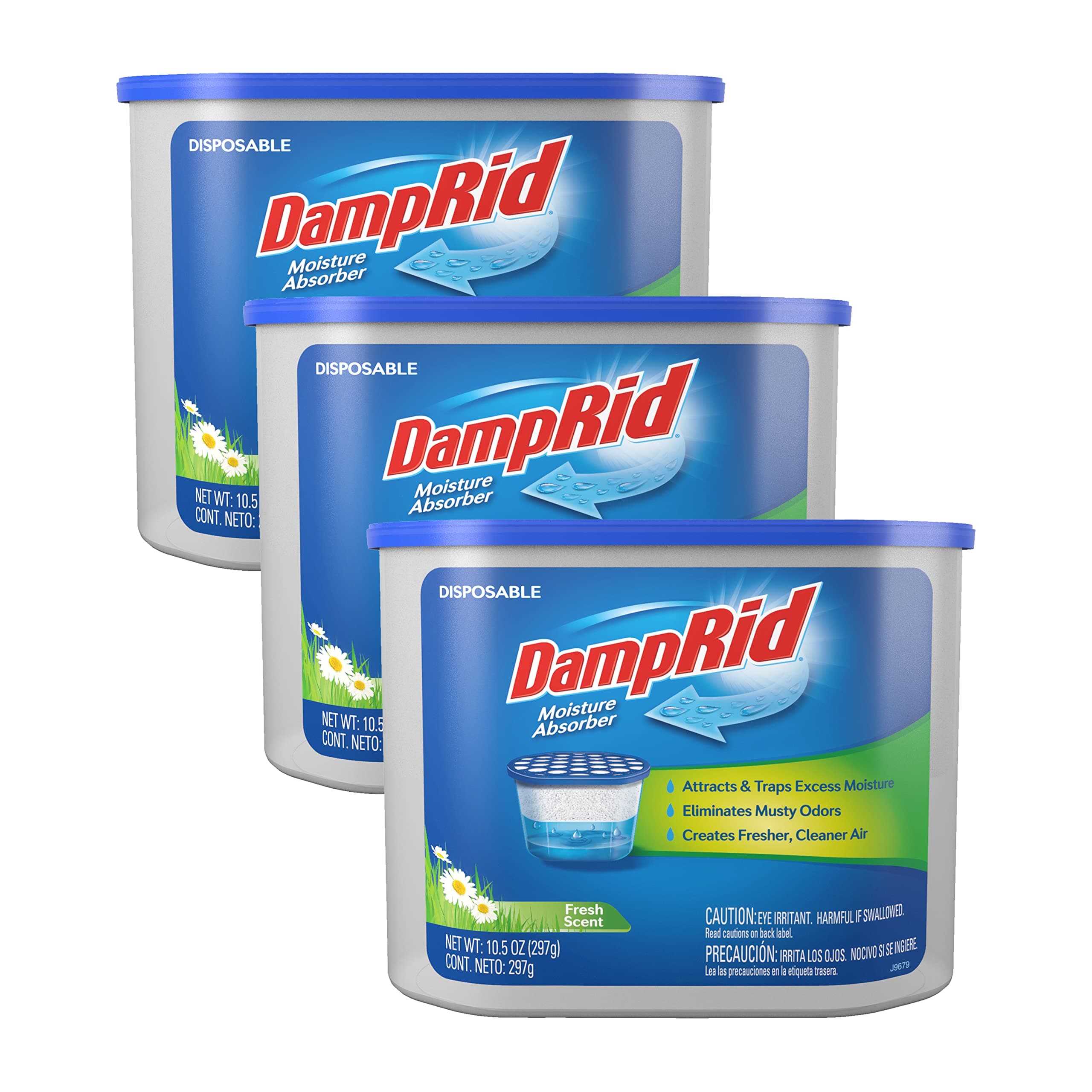 DampRid Fresh Scent Disposable Moisture Absorber, 10.5 oz., 3 Pack – Attracts & Traps Excess Moisture, Eliminates Musty Odors, Creates Fresher, Cleaner Air, White