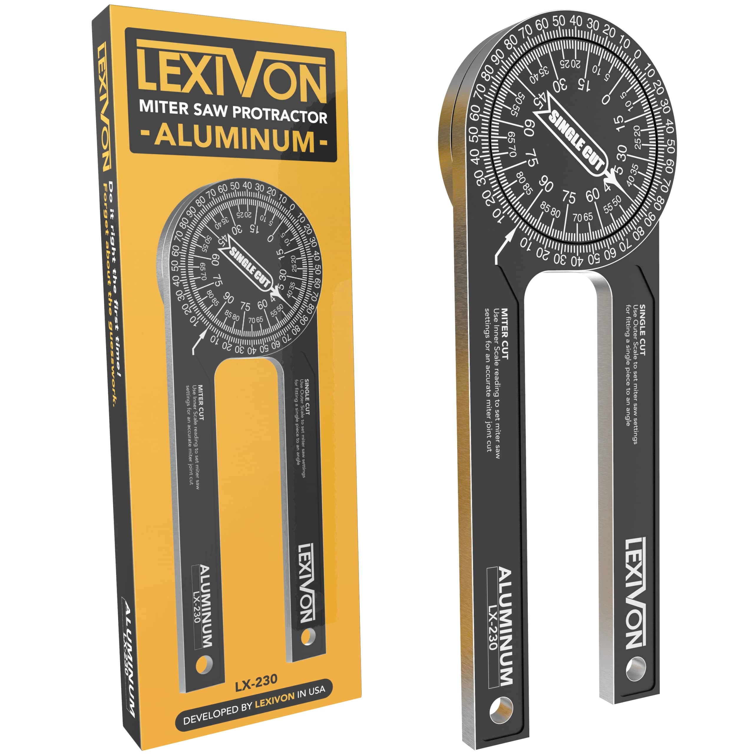 LEXIVON Aluminum Miter Saw Protractor | 7-Inch Rust Proof Angle Finder Featuring Precision Laser Engraved Scales (LX-230) Miter Saw Protractor 7 Inch