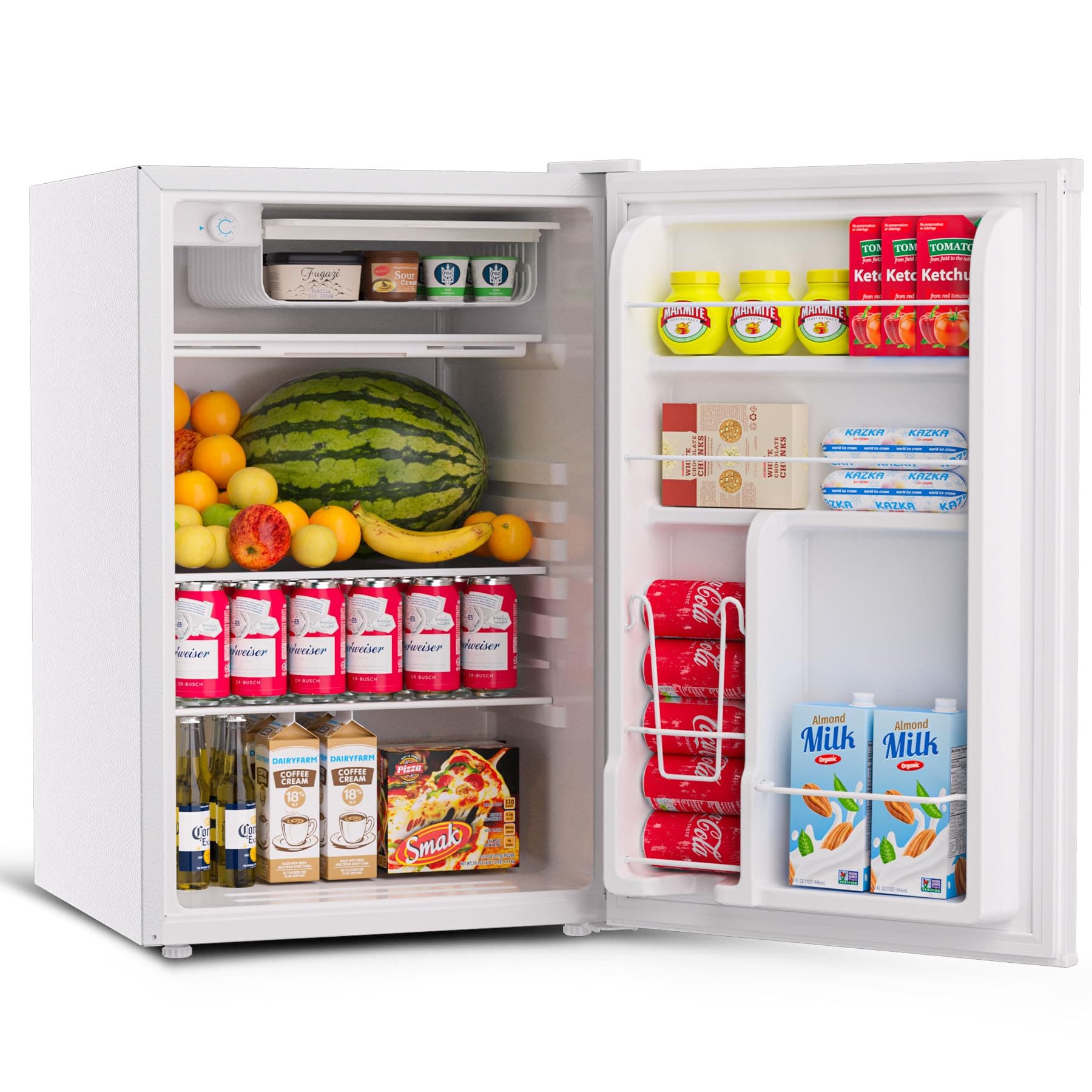 4.5 Cu.Ft Mini Fridge with Freezer,127L Compact Refrigerator, Apartment Size Refrigerator for Bedroom,Dorm,Office, Small Refrigerador,Quiet Freezer,Apartment,White