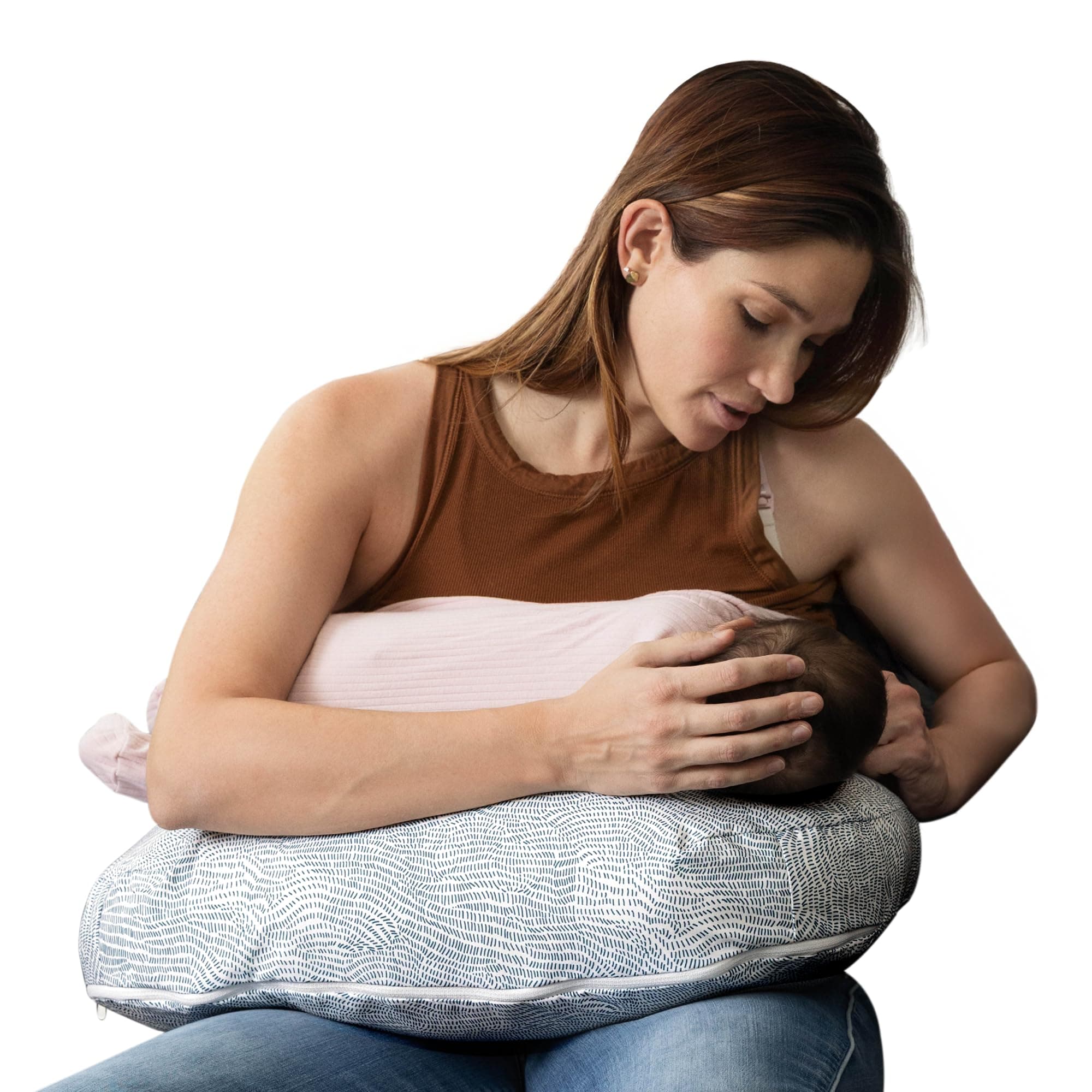Boppy Nursing Pillow - Ergonomic Bottle & Breastfeeding Pillow with High, Firm, Large Area, Water-Repellent Cushion with Washable Cover; Baby Safety Alliance Verified - Blue Speckled Current New Nursing Pillow Blue Speckled Current