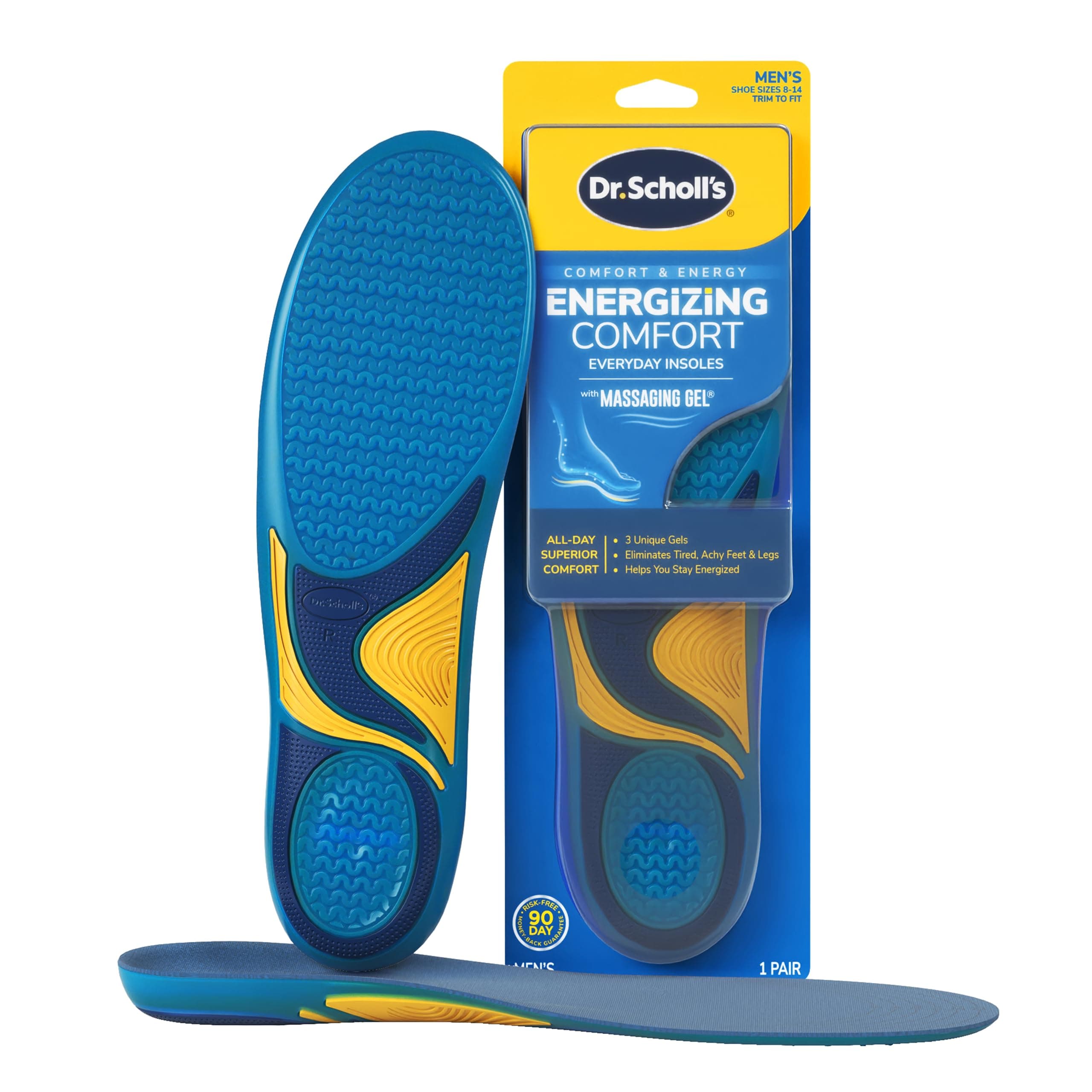 Dr. Scholl’s Energizing Comfort Men’s Everyday Insoles with Massaging Gel - Clinically Proven, All-Day Energy and Comfort Inserts with Patented Triple Gel Design - Shock Absorbing, Arch Support 1 Pair (Pack of 2) Men (Size 8-14)
