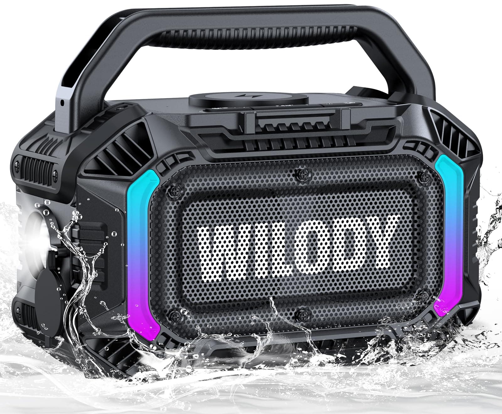 Wilody Speakers Bluetooth Wireless, 100W Loud Outdoor Speaker with Bass, IPX7 Waterproof Floatable, 20H Playtime, RGB Light, Portable Speaker with TWS for Work, Outdoor, Garage, Camping (Black) Large Black