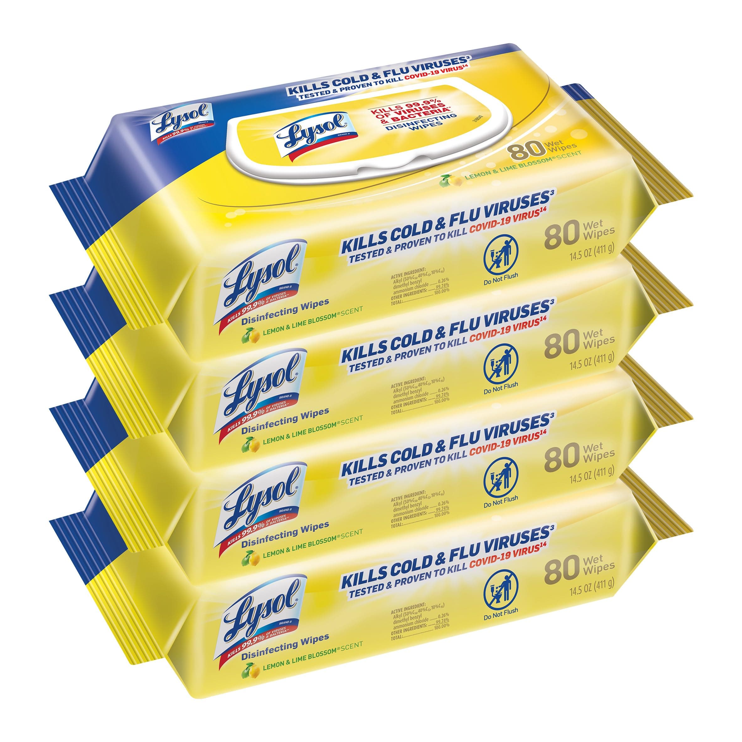 Lysol Disinfecting Wipes, Lemon & Lime Blossom, 320ct (4x80ct)