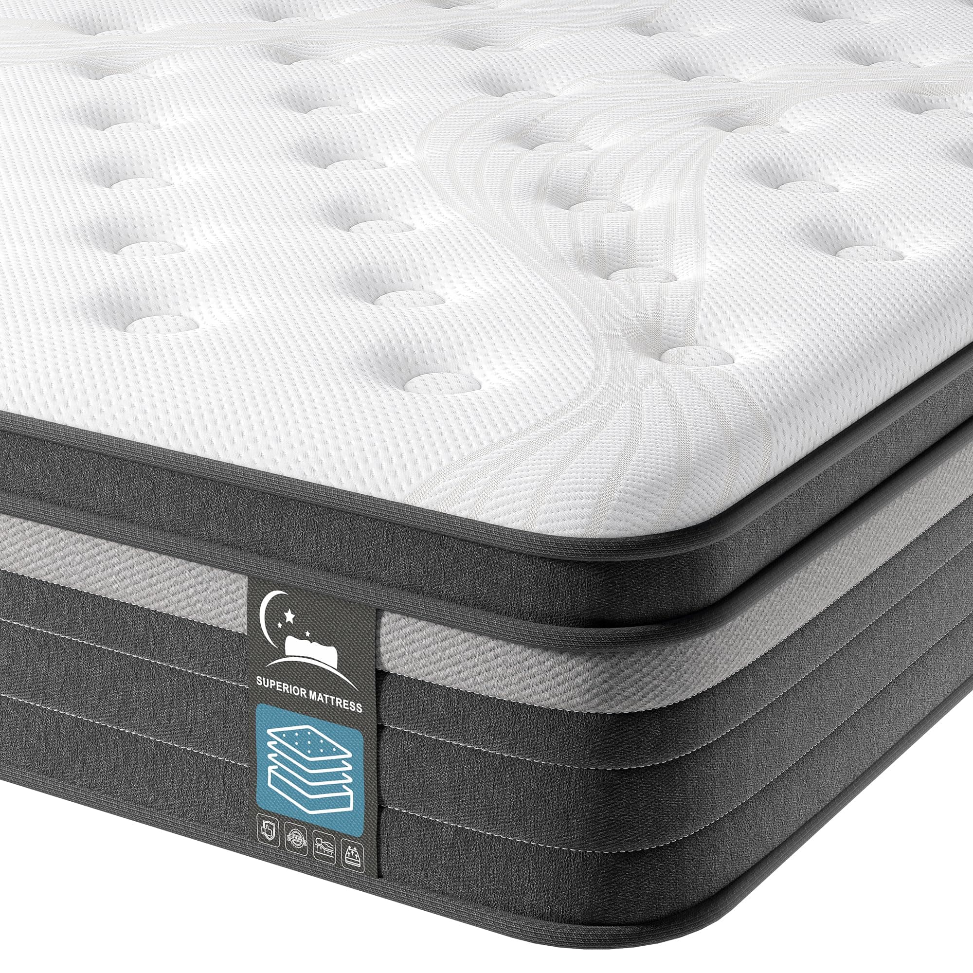 TeQsli TeQsli Twin Mattress 12 inch,Gel Memory Foam and 7-Zone Pocket Spring Hybrid Mattress in a Box, Medium Firm Twin Size Mattress for Pressure Relief Motion Isolation, 100 Nights Trial Black, Grey Twin 12 inch