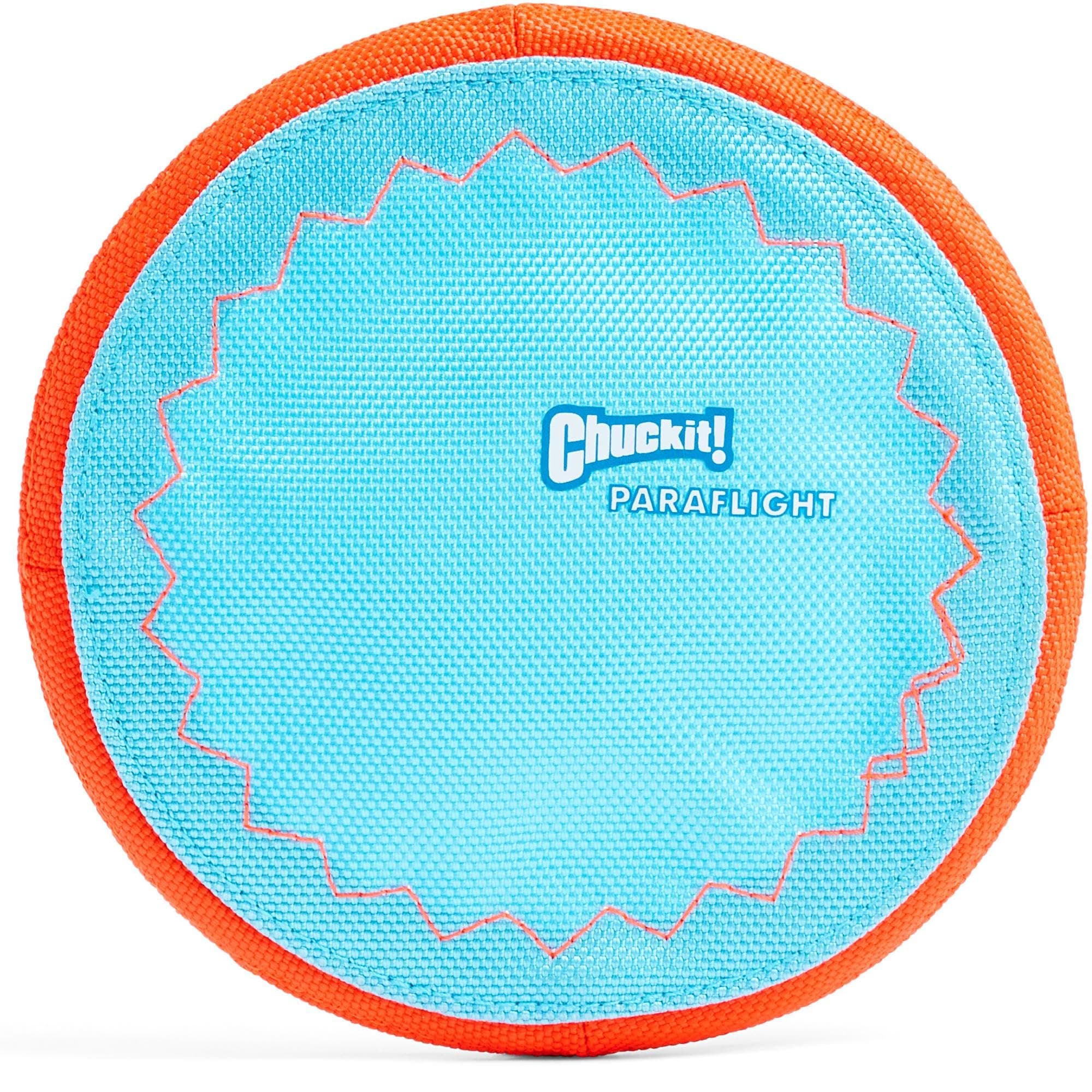 Chuckit! Paraflight Flying Disc Dog Toy - Water Floating Flyer - Durable Nylon Construction with Soft Rubber Edges - For Small and Medium Dogs - Size Small - 6.75" L x 6.75" W - Pack of 1 Small Blue/Orange