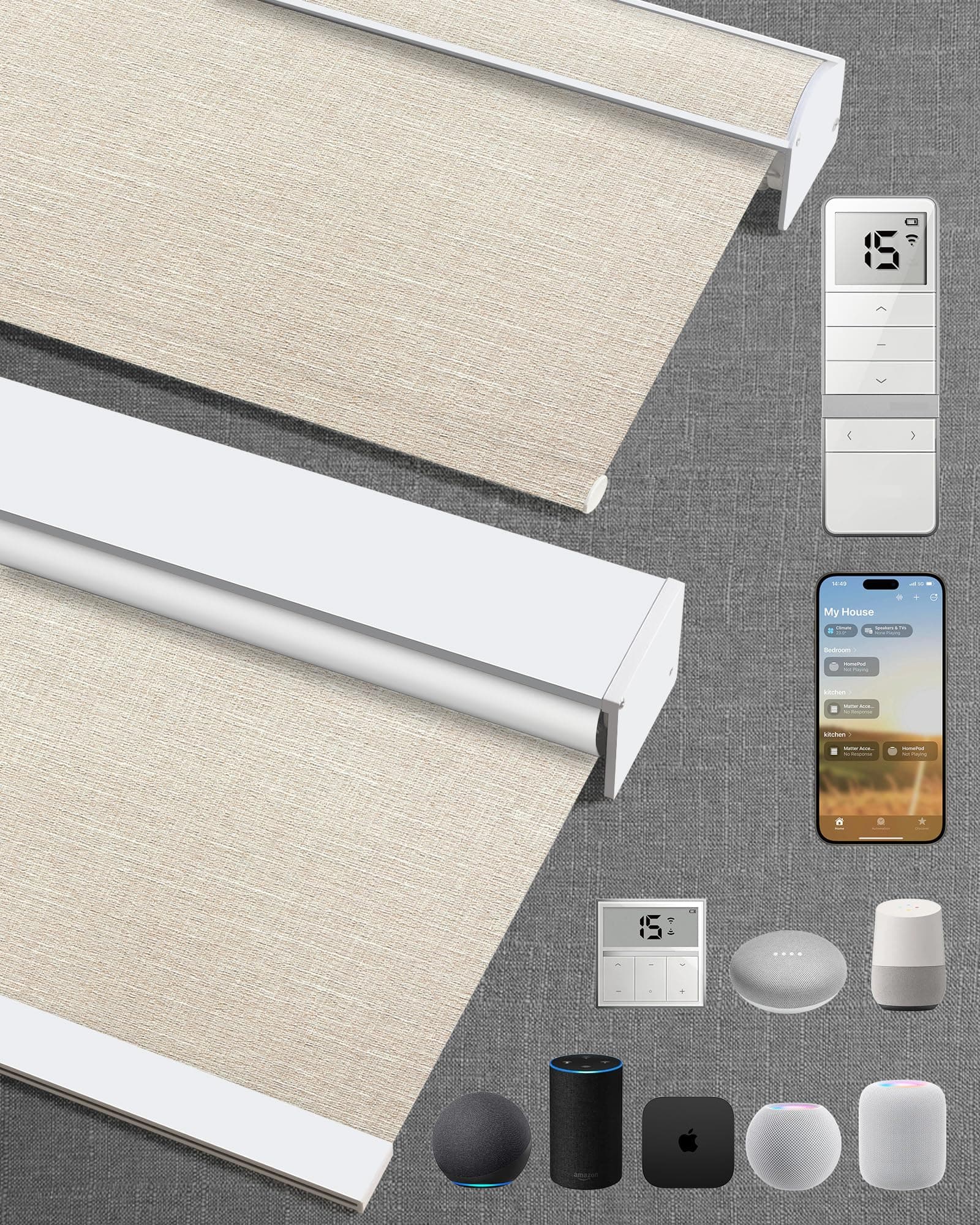 KINCMO Kincmo Motorized Blinds with Remote,100% Blackout Motorized Roller Shades Work with Apple Homekit,Alexa,Google, Custom Electric Blinds with App,Voice Control (Aurora Beige)