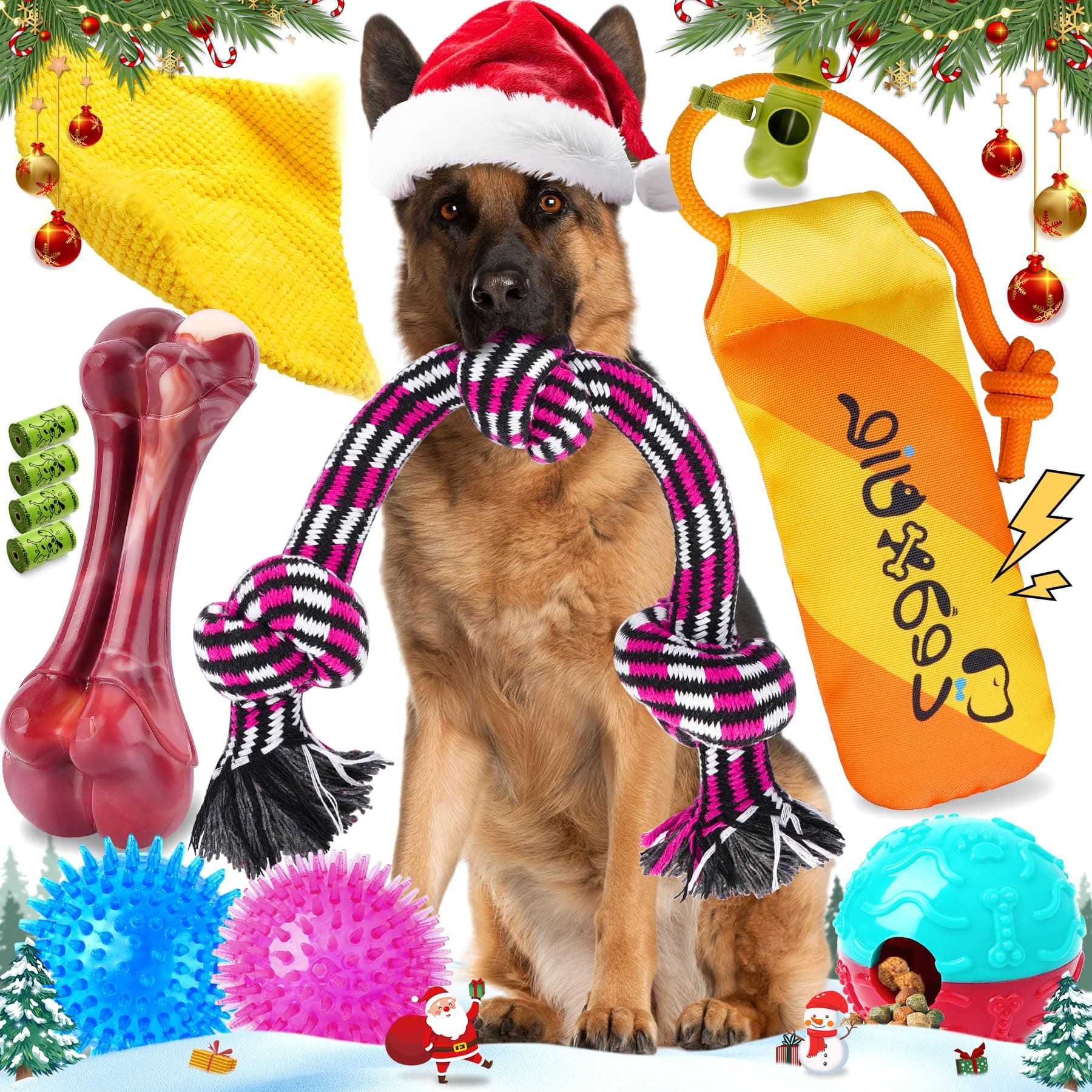 Zeaxuie 12 Pack Long-Lasting Heavy Various Dog Chew Toys Pack for Aggressive Chewers - Includes Large Rope Toy, Squeaky Toys & Indestructible Chew Bone for Medium, Large & X-Large Breeds Dogs For Regular Chewers