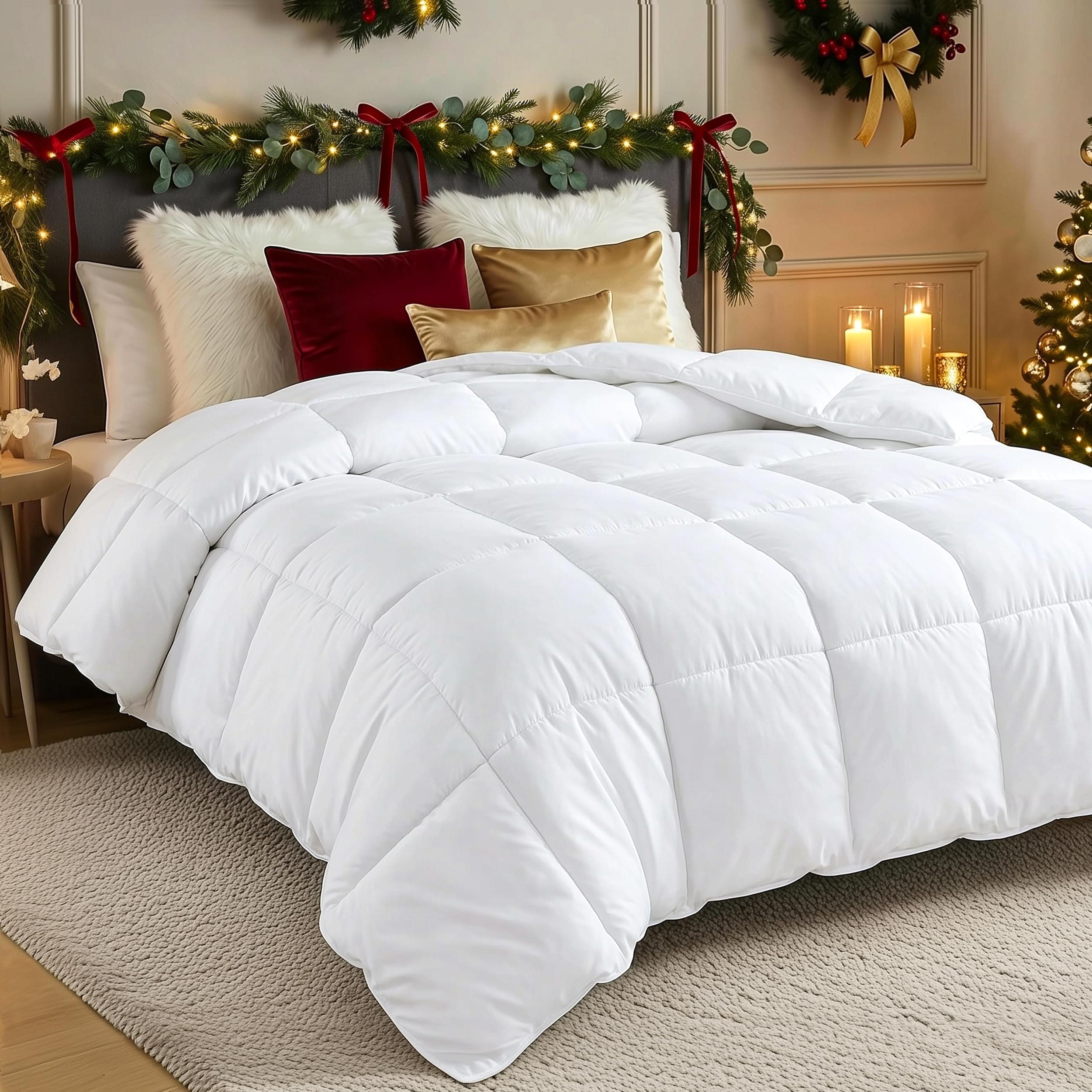 Utopia Bedding Comforters King Size, All Season Duvet Insert, Down Alternative Box Stitched Bed Comforter with Corner Tabs, Machine Washable (White, Pack of 3) King (Pack of 3) White