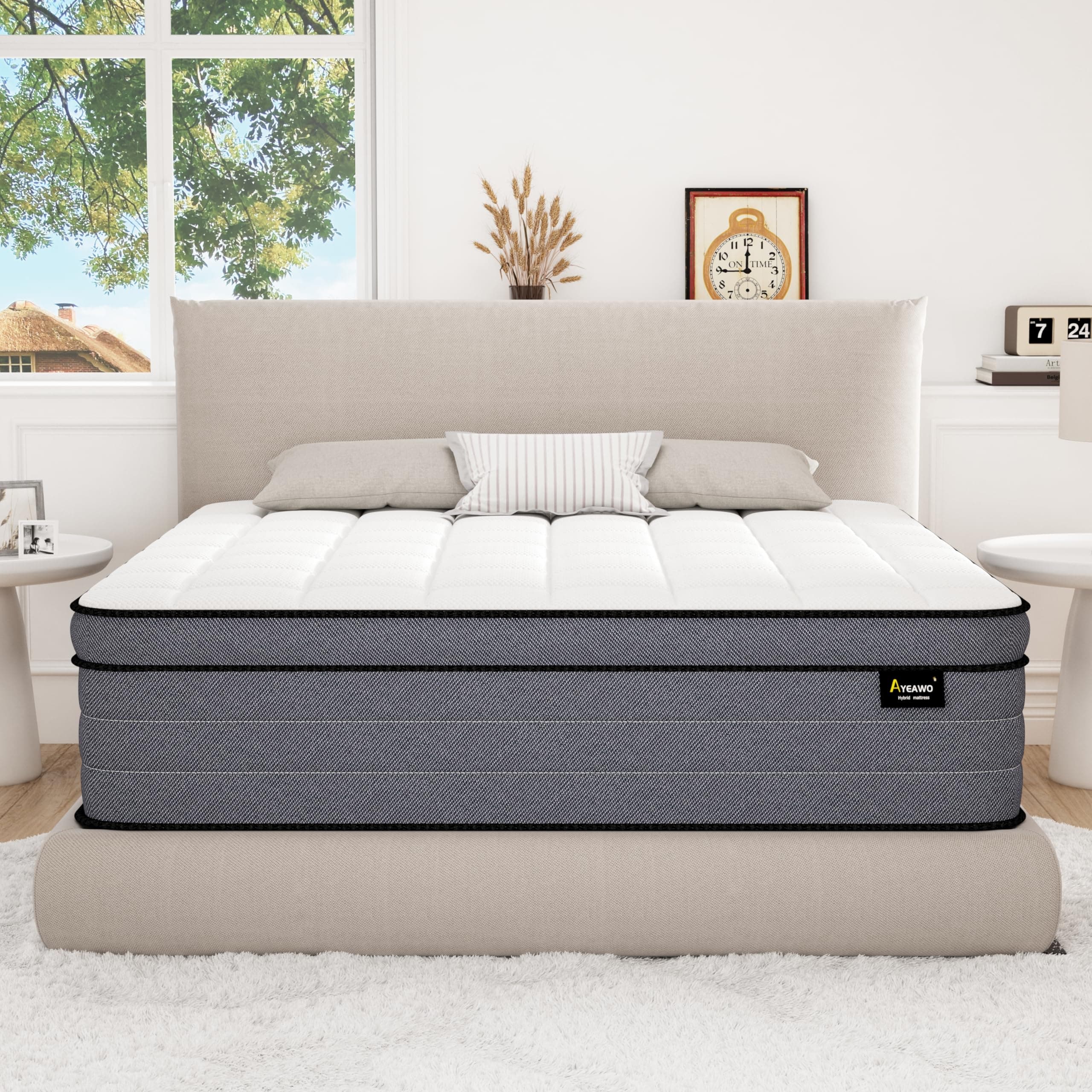 Ayeawo Queen Hybrid Mattress 14 Inch, Upgraded Medium Firm Feel, Mattress in a Box with Cooling Gel Memory Foam and Individual Pocket Springs|Motion Isolation&Pressure Relief, 365 Night Trial 14 Inch Medium Firm Queen