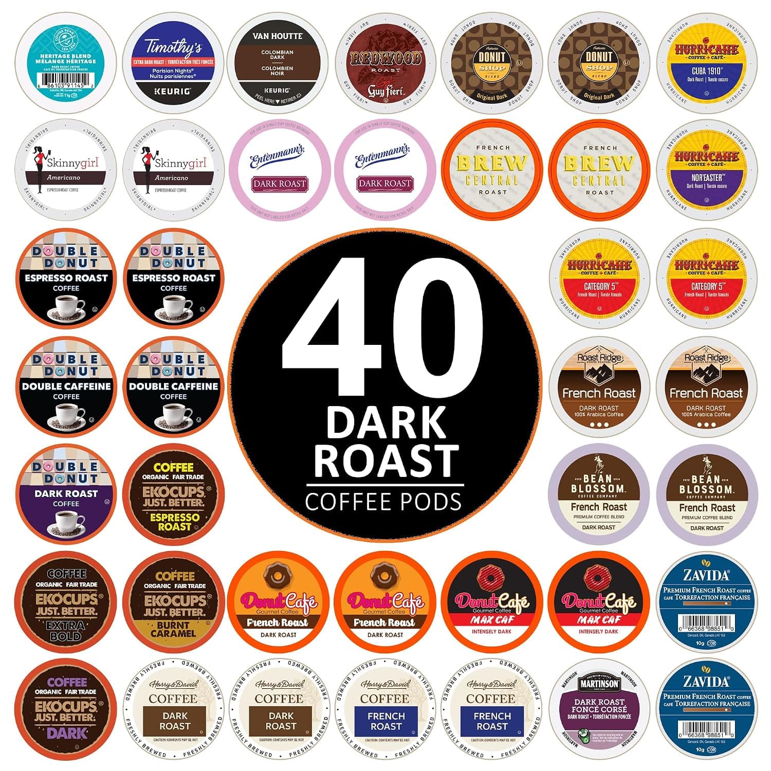 Perfect Samplers Dark Roast Coffee Pod Variety Pack - Pack for Keurig K Cups Coffee Makers, Bold 40 Count 40 Count (Pack of 1)