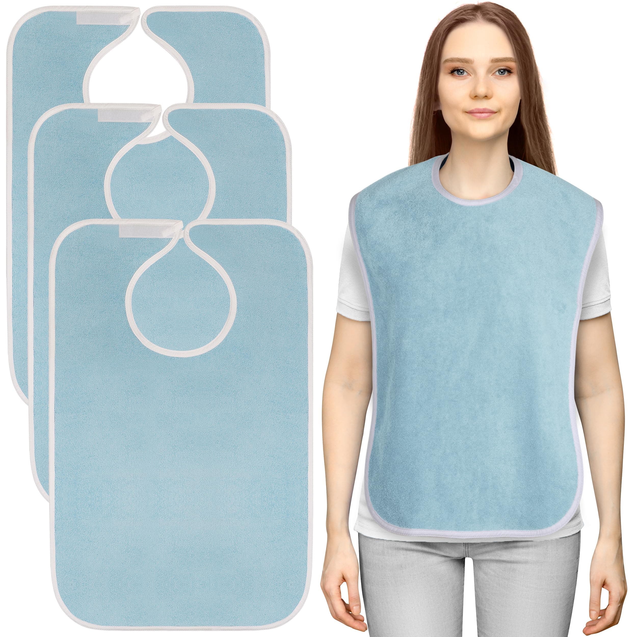 Utopia Towels 3 Pack Premium Unisex Adult Bibs for Elderly Women Men, Waterproof Bib for Eating, Adjustable and Washable (Blue) Pack of 3 Blue