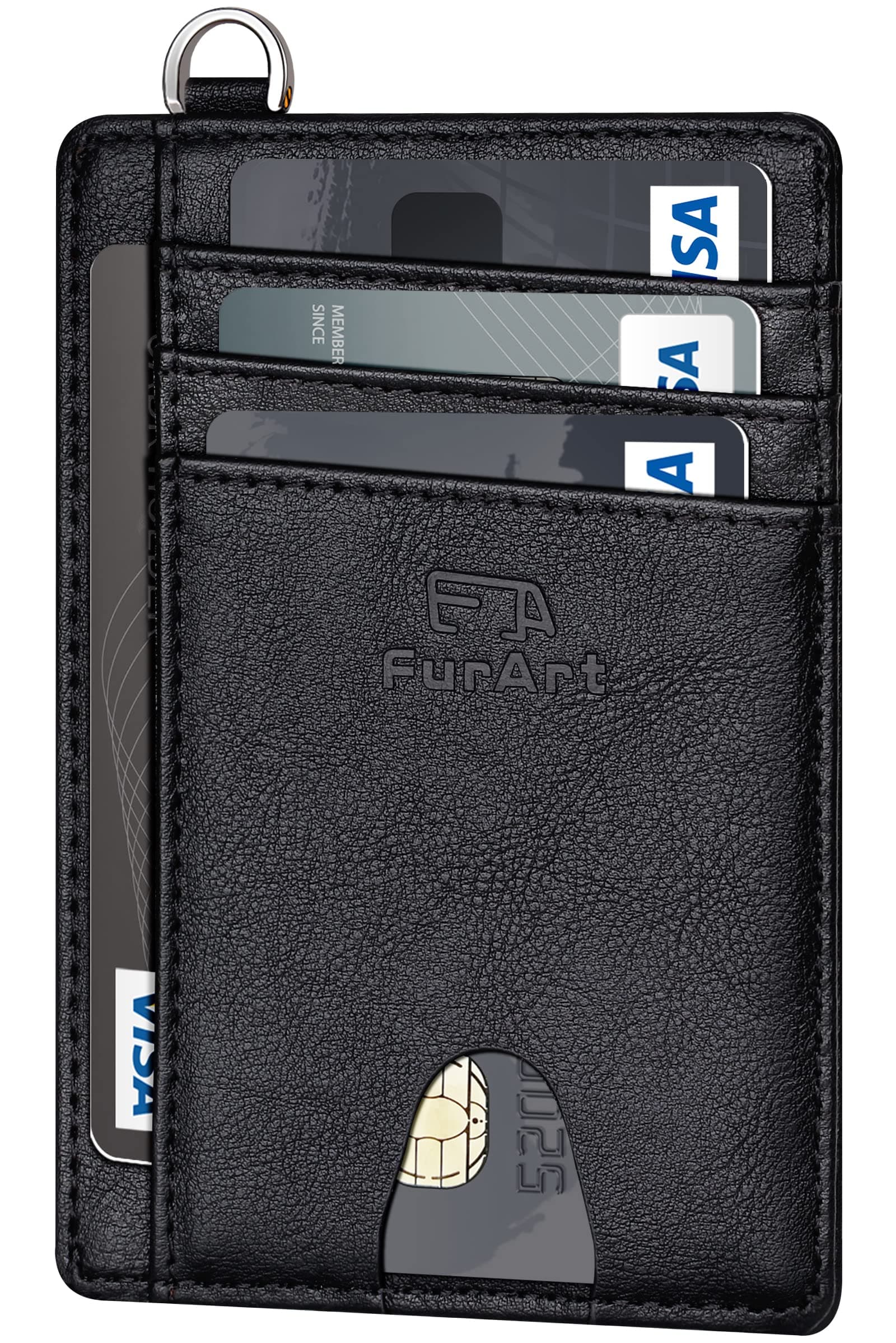 FurArt Slim Minimalist Wallet, Front Pocket Wallets, RFID Blocking, Credit Card Holder for Men small Black Vintage